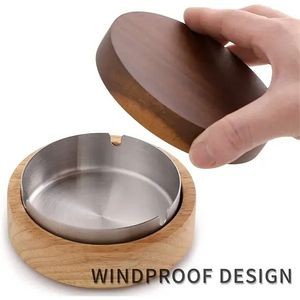 Wooden Ashtray With Lid For Smokers Stainless Steel Liner 10