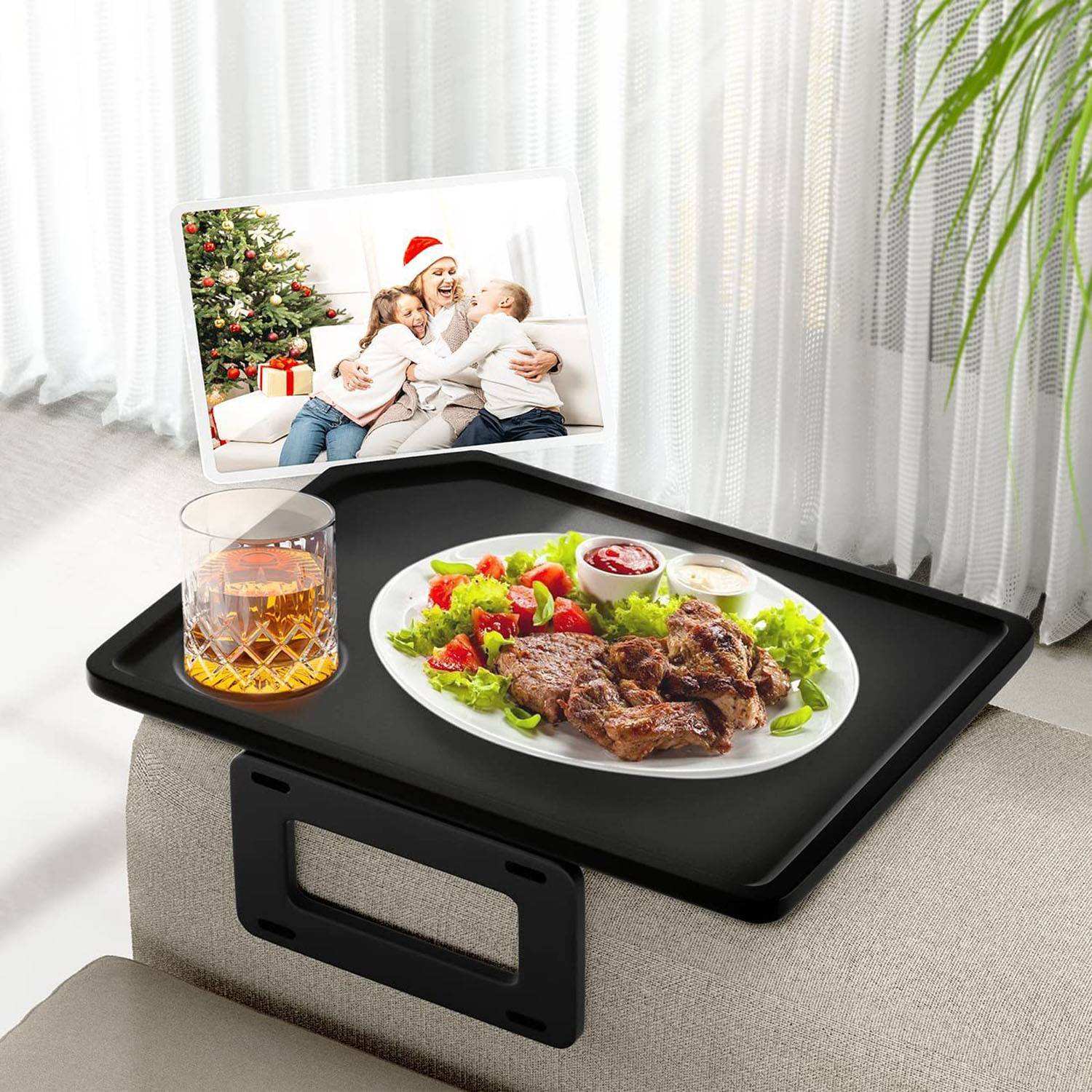 Multi-Function Sturdy Foldable Bamboo Sofa Arm Tray 6