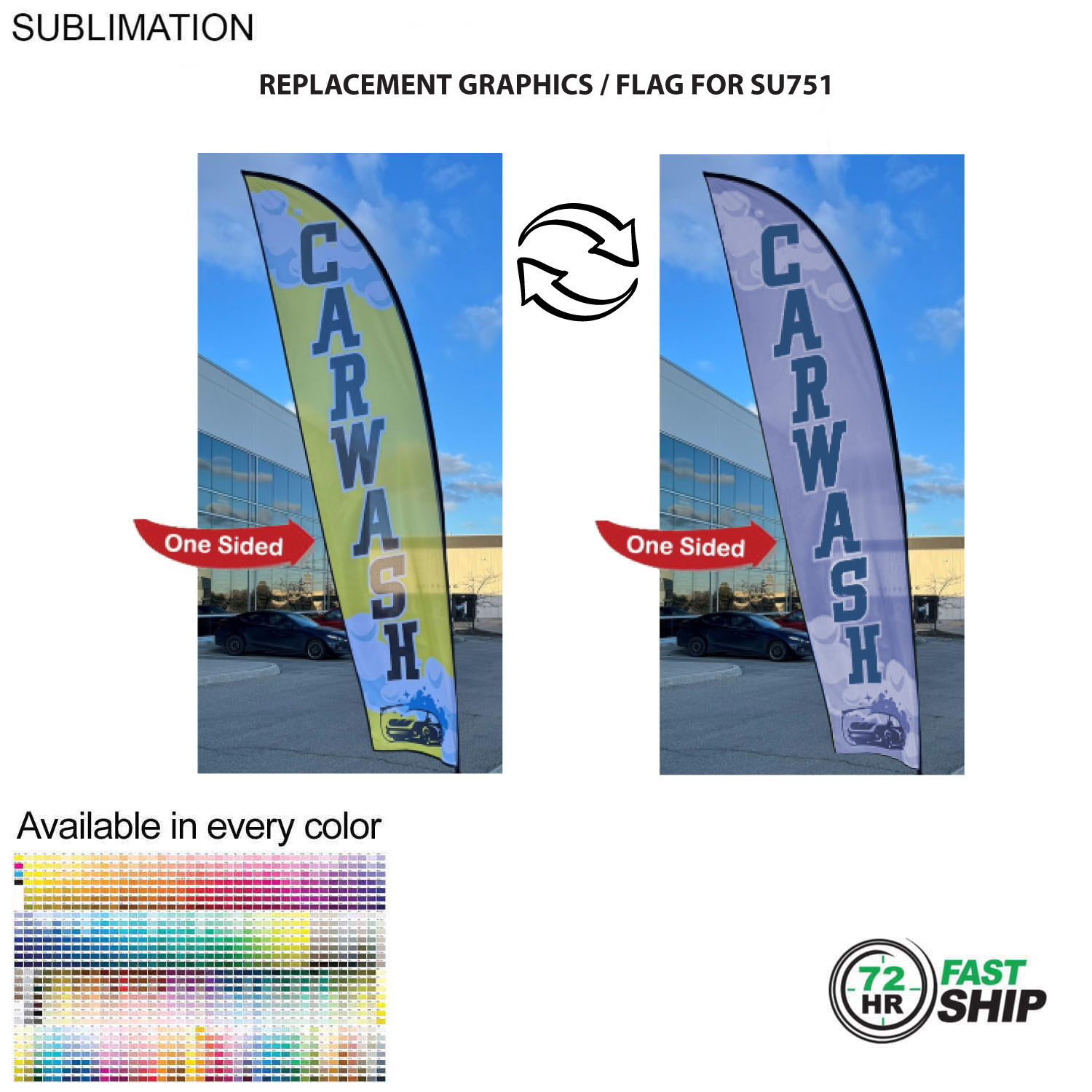 72Hr Fast Ship - Replacement Flag for 13' Medium Feather Flag Kit, Full Color Graphics One Side 3
