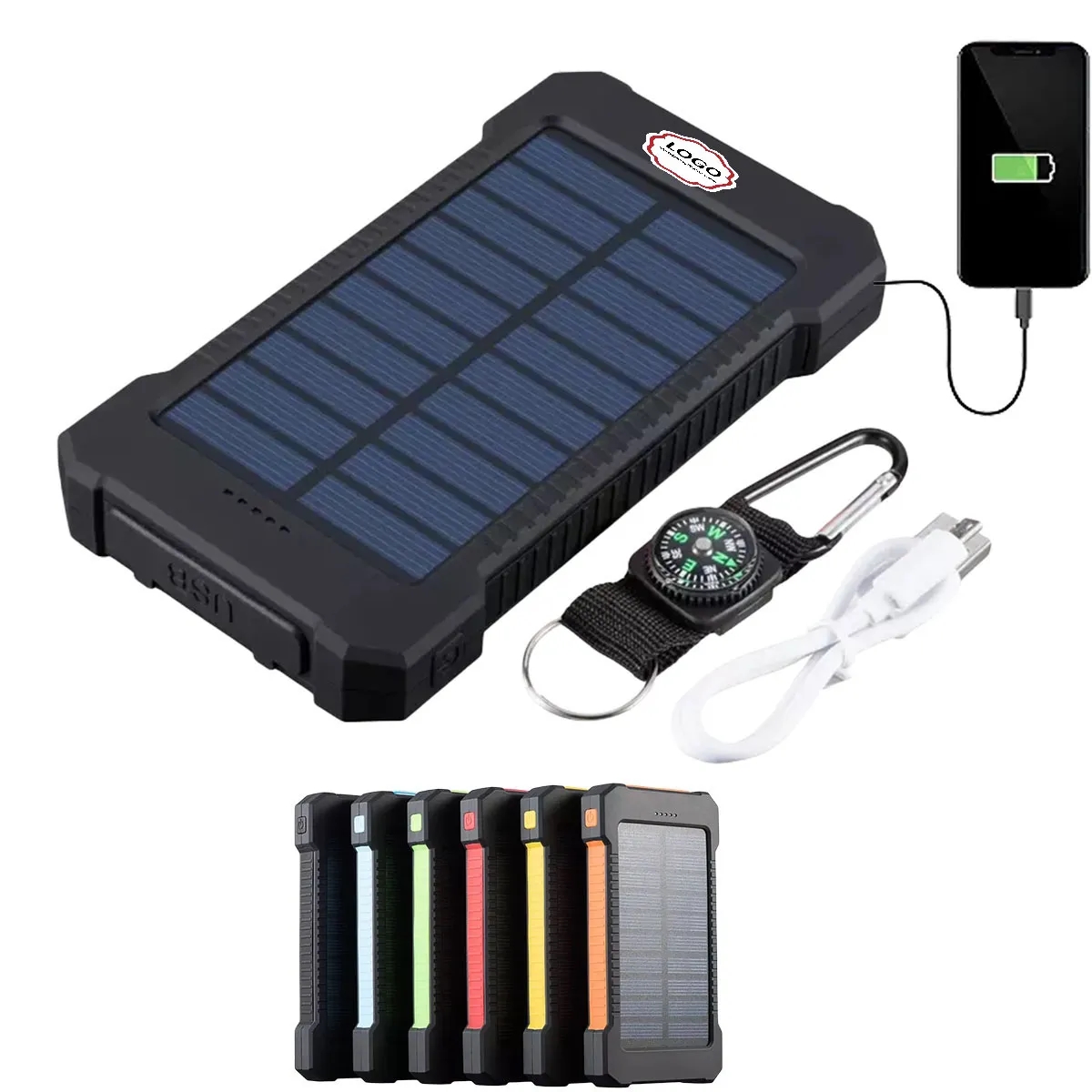 Portable 8000mAh Solar Charger with Flashlight & Compass 1