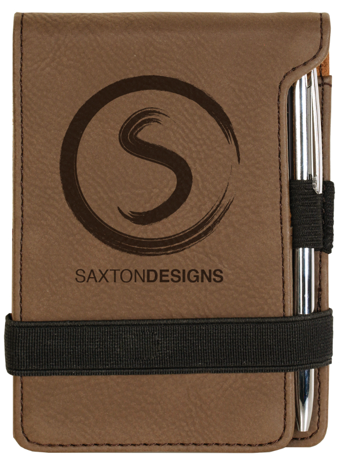 3 1/4" x 4 3/4" Dark Brown Leatherette Mini Notepad with Pen 1