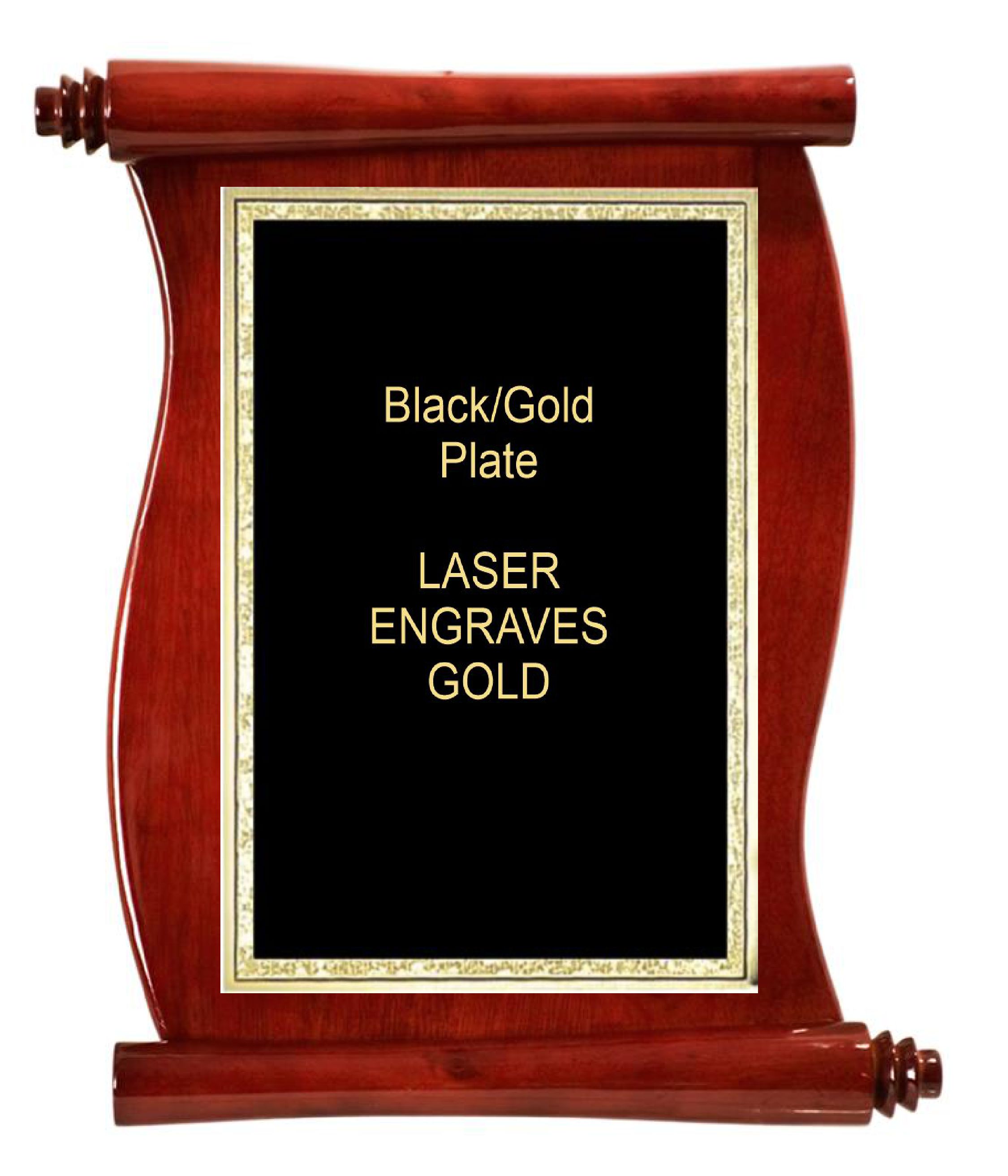 10-1/2" x 14" Rosewood Piano Finish Scroll Plaque with a Black Florentine Plate 1