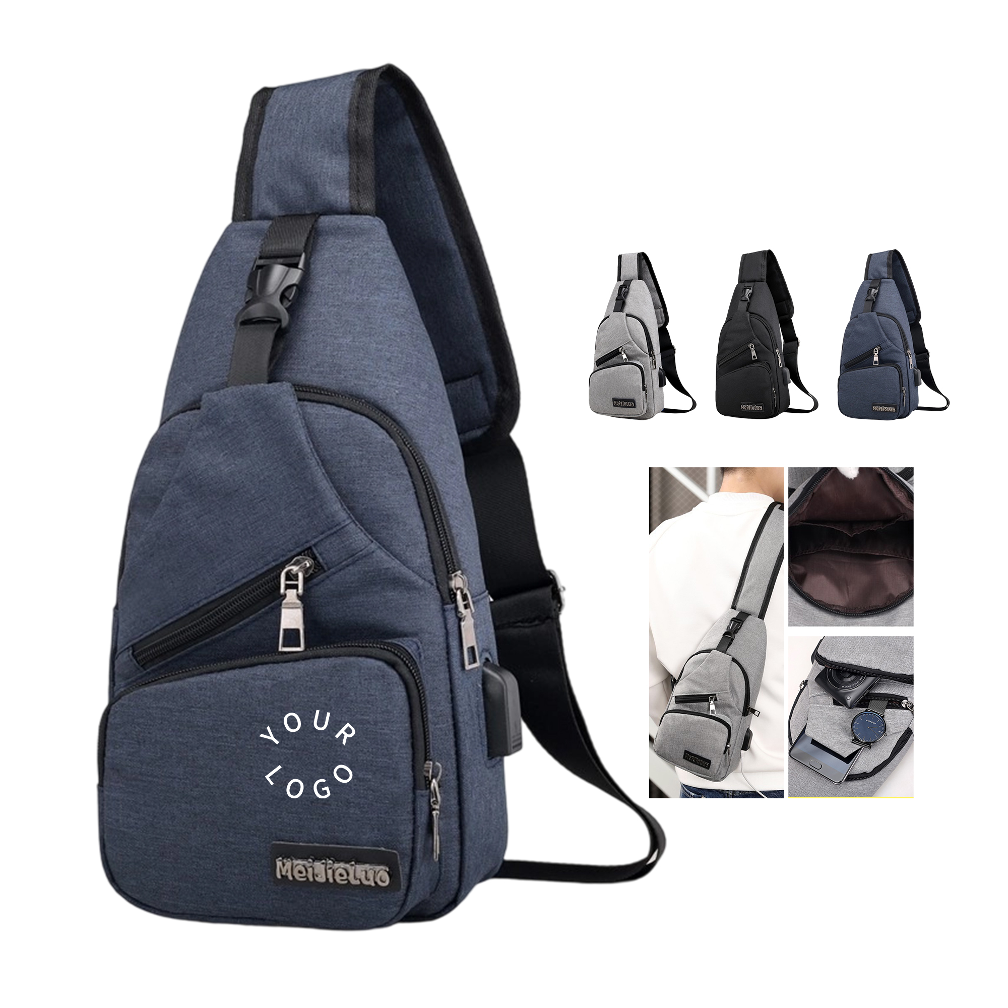 Oxford Sling Crossbody Bag With Zipper Pocket 2