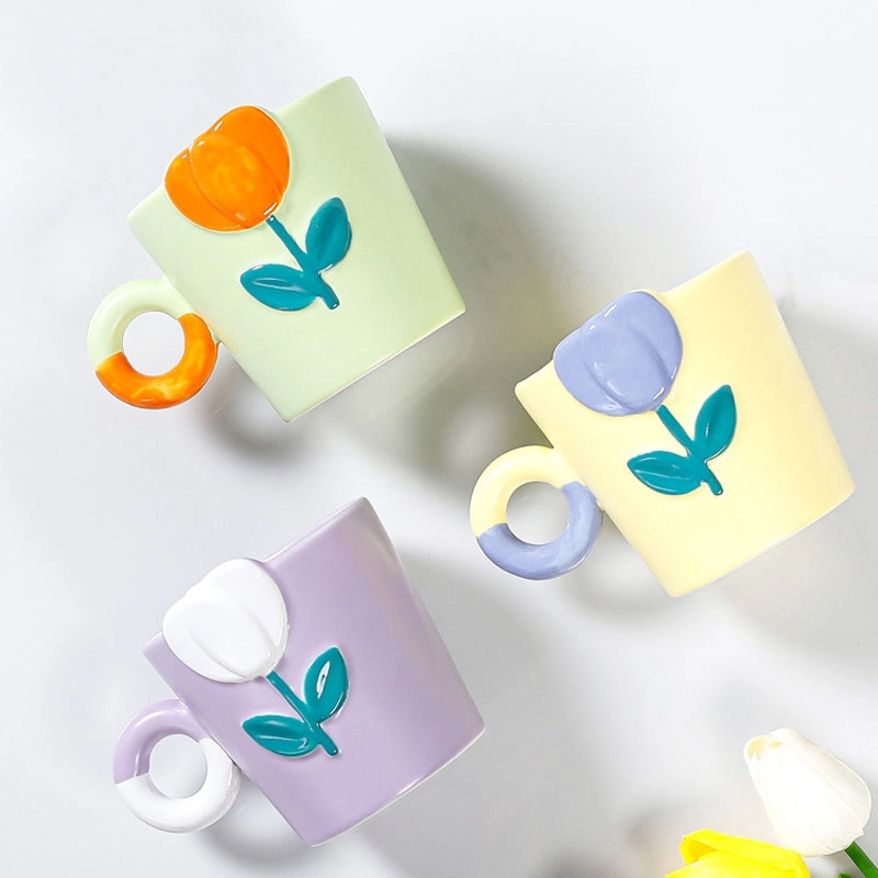 Custom 12 OZ Ceramic Coffee Mug with Beautiful tulip 5
