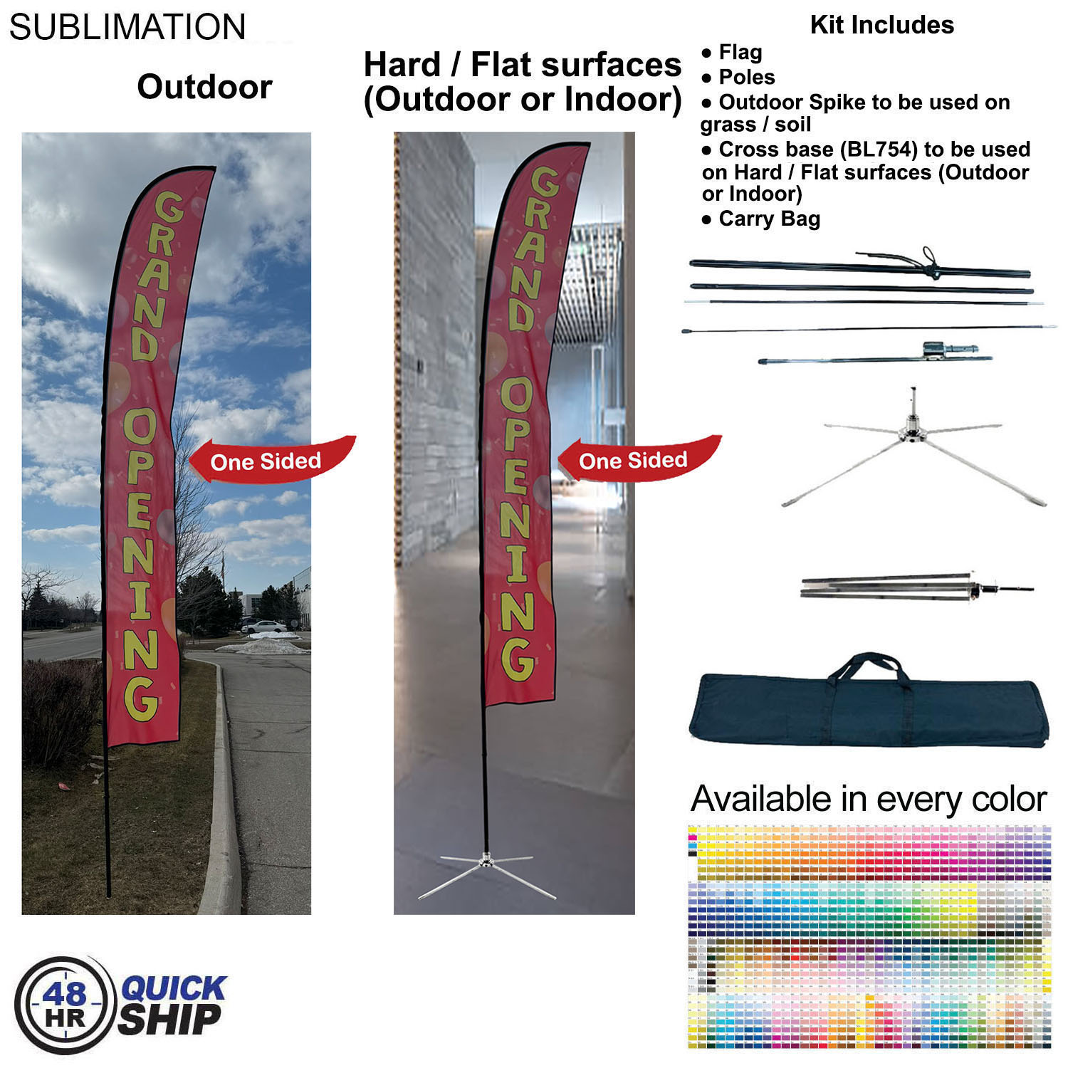 48Hr Quick Ship - 19' XL Feather Flag Kit, Full Color Graphics One Side, Outdoor & Indoor Use 8
