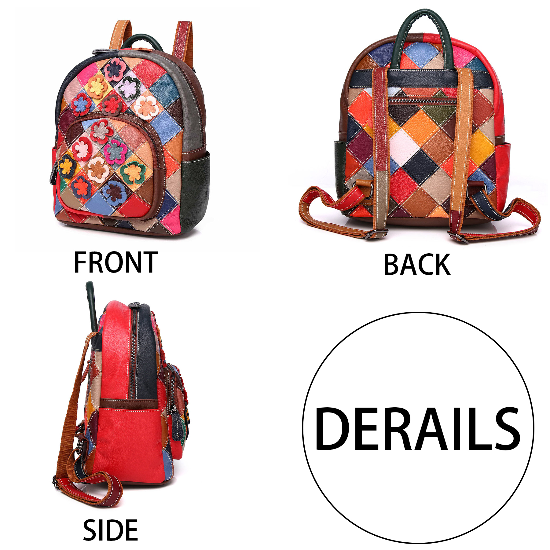 Genuine Leather Niche colorful handmade contrast backpack 5