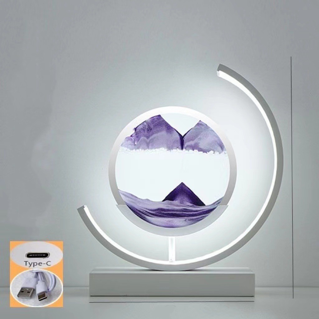 3D Hourglass Moving Sand Desk Lamp 3-Color Light 4