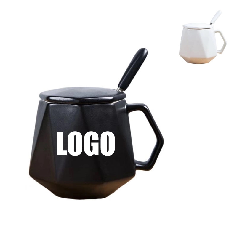 Custom Diamond-shaped ceramic cup with lid spoon 8