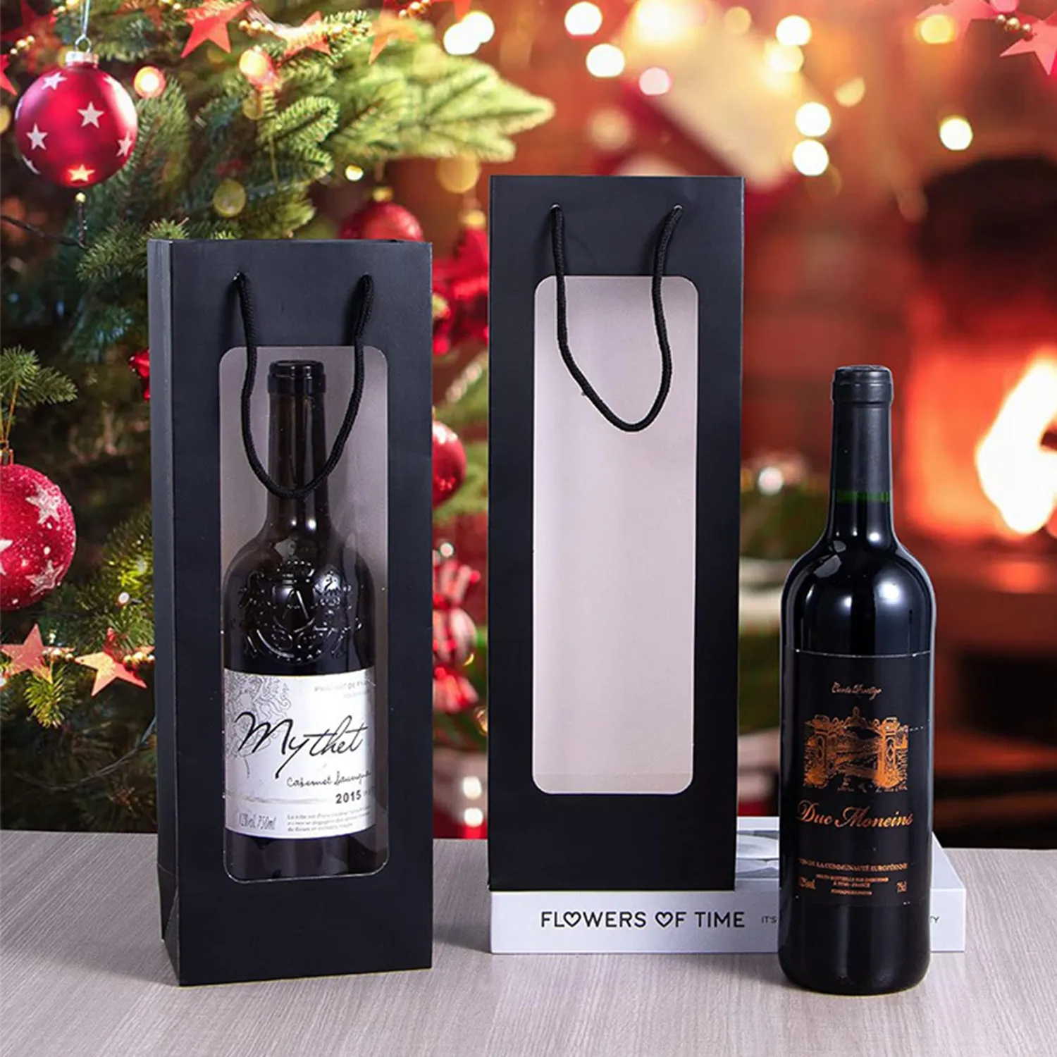 Kraft Paper Wine Gift Bags with Clear Window and Handles 4