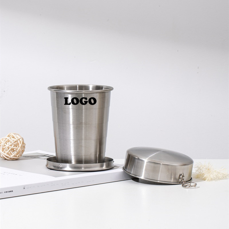 450ML Travel 304 Stainless Steel Collapsible Cup w/ Metal Keychain 2