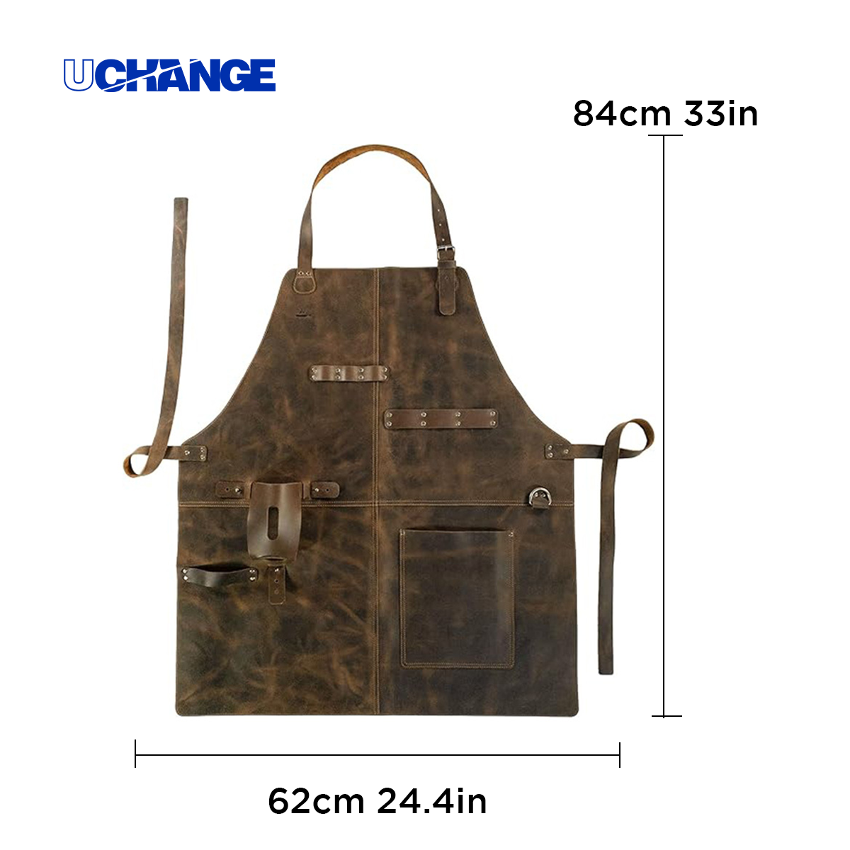 PU Leather BBQ Apron with Bottle Holder & Pockets 4