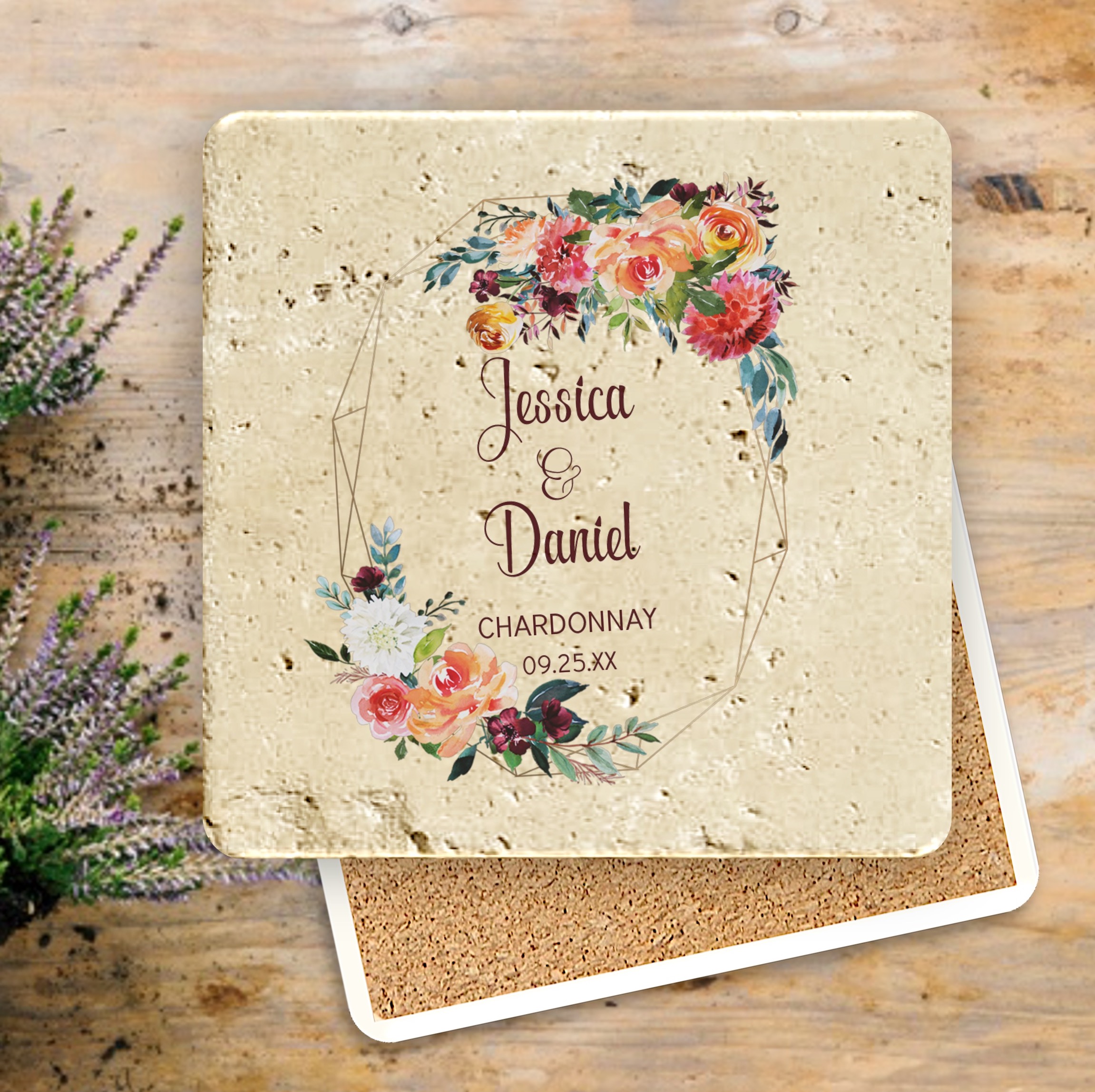 Faux Travertine Printed Square Coaster 1