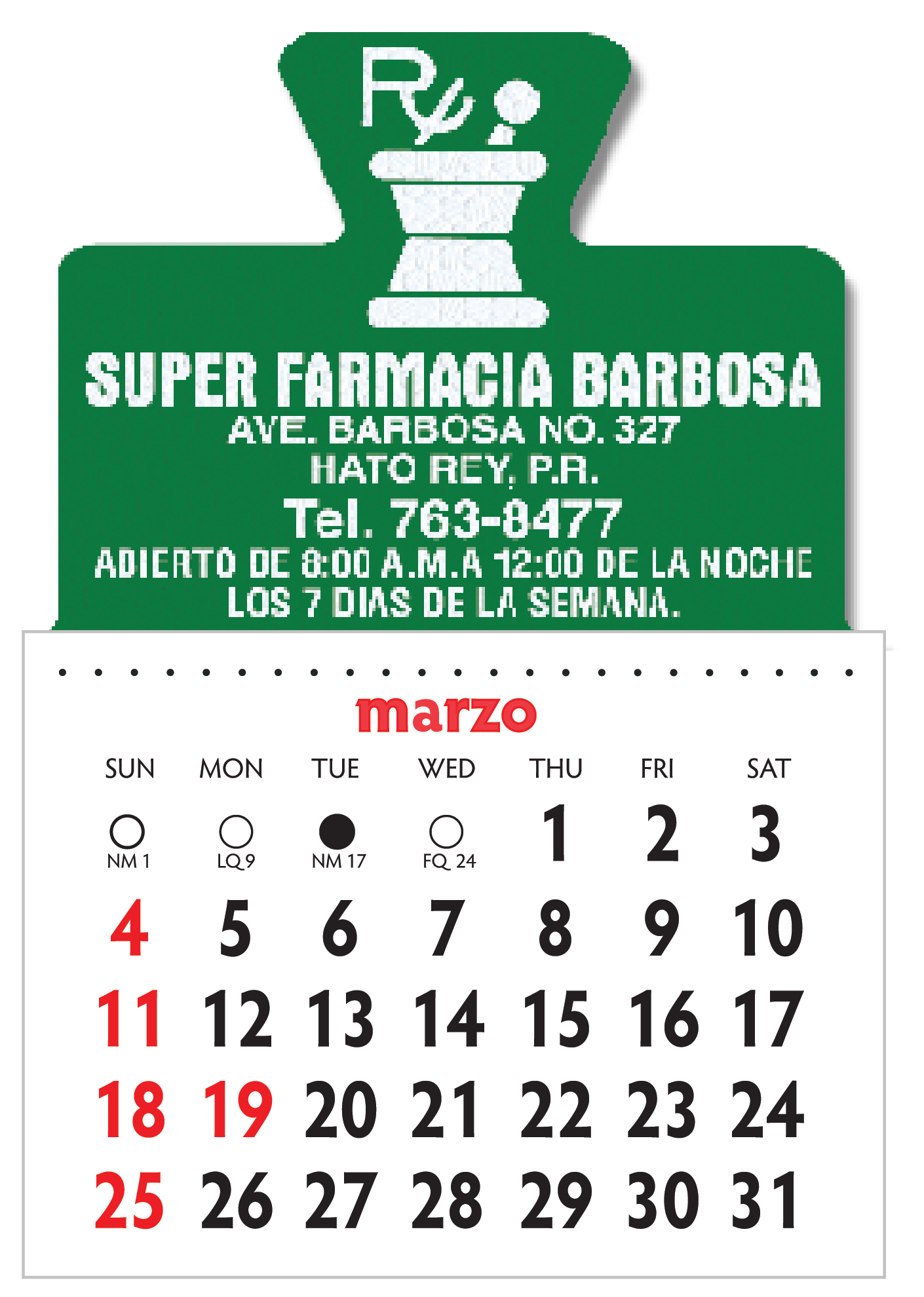Designer Shaped Kwik-Stik 6 Mill Smooth Vinyl Spanish Calendar w/ Triangular Top 2