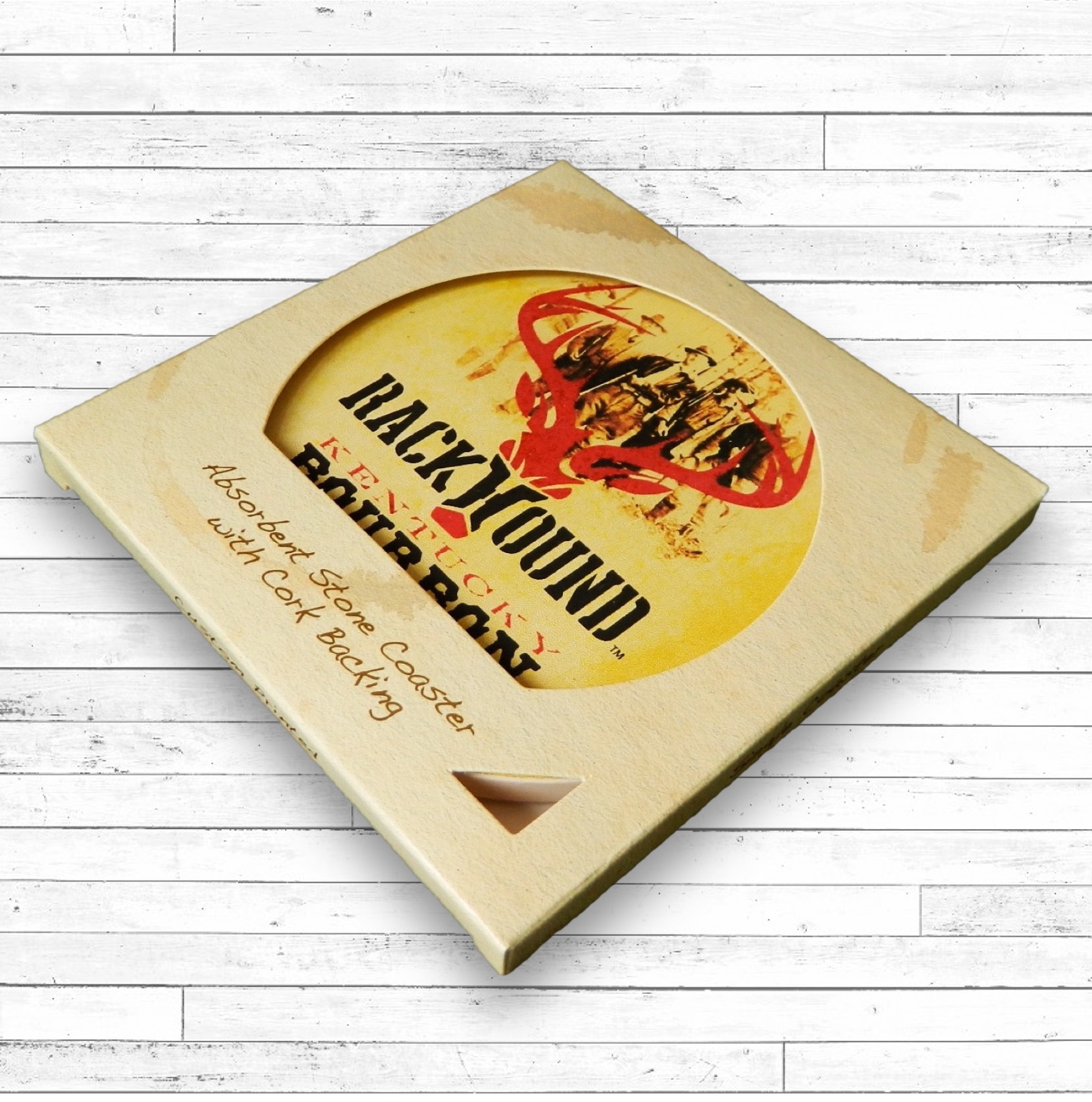 Square Layered Edge Absorbent Stone Coaster Packaged in Single Window Box 4