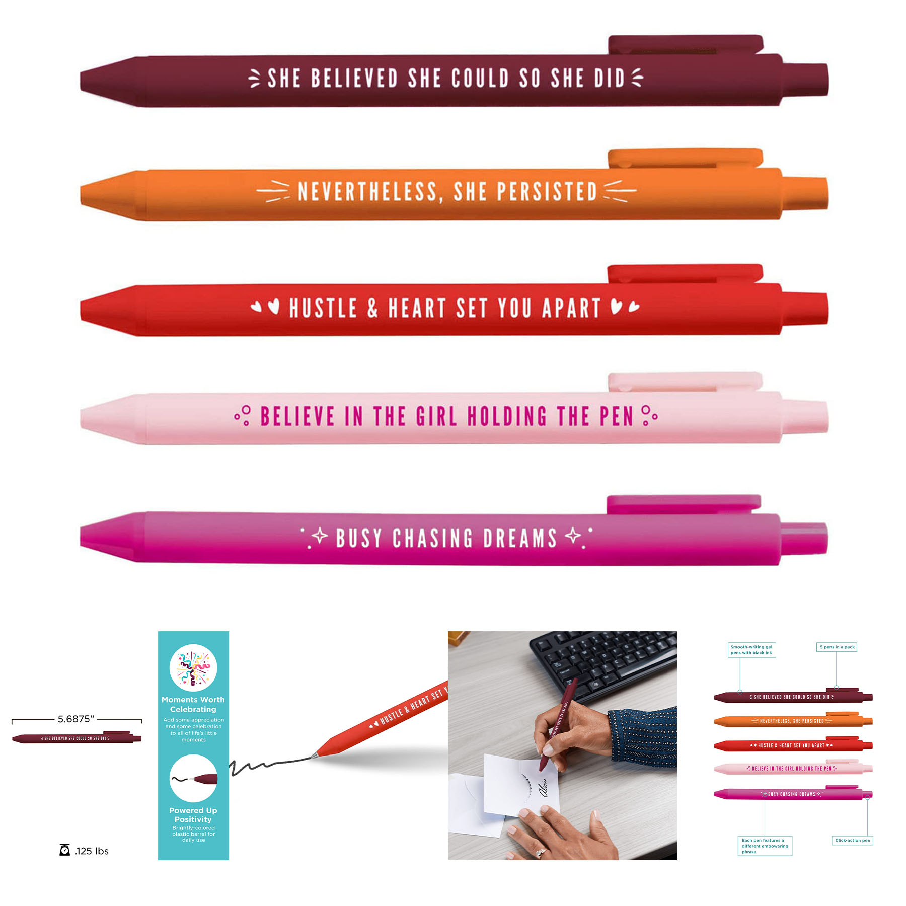Soft Touch Colorful Girl Power Click Pens 2