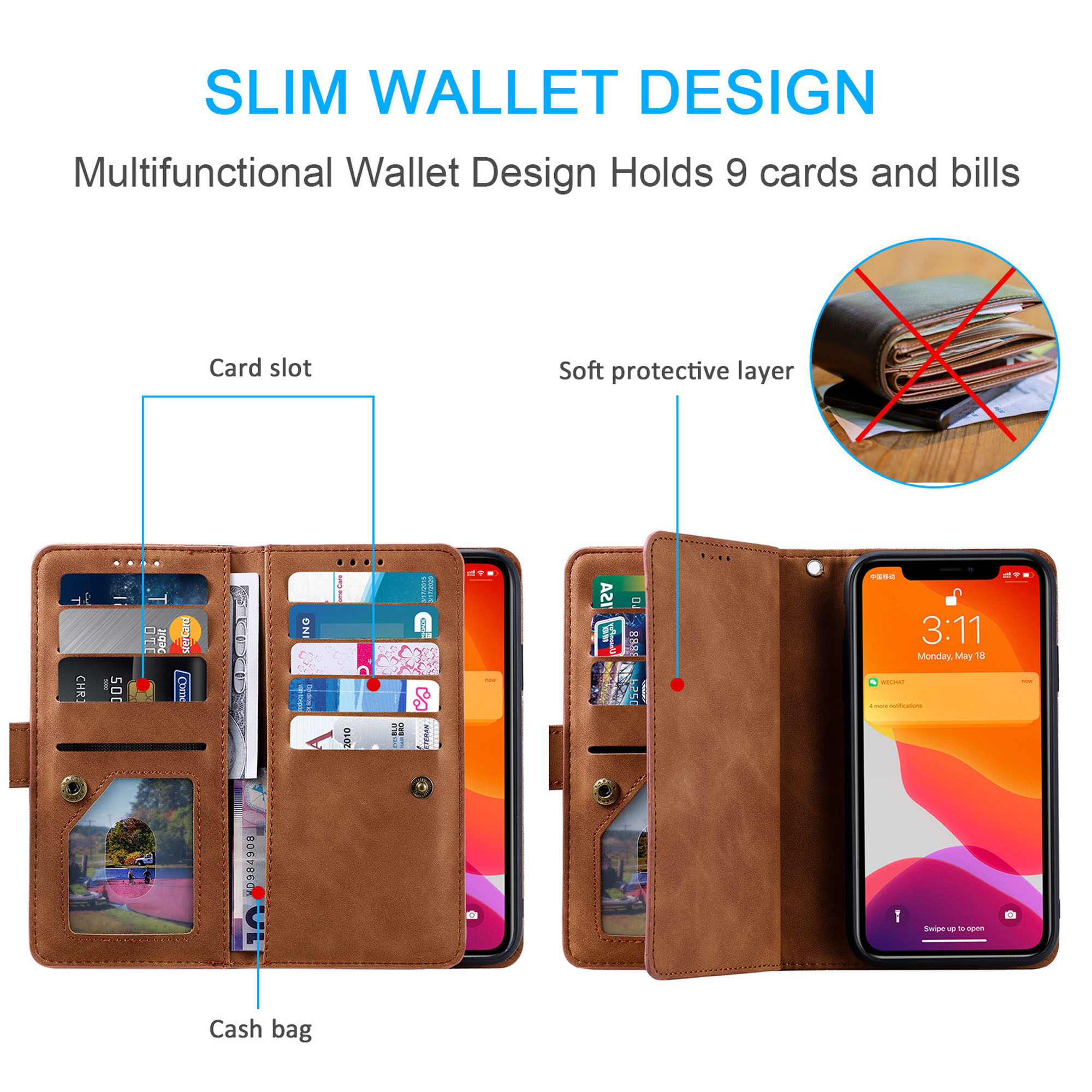 Leather Stylish Wallet Case With Zipper And Card Storage 6