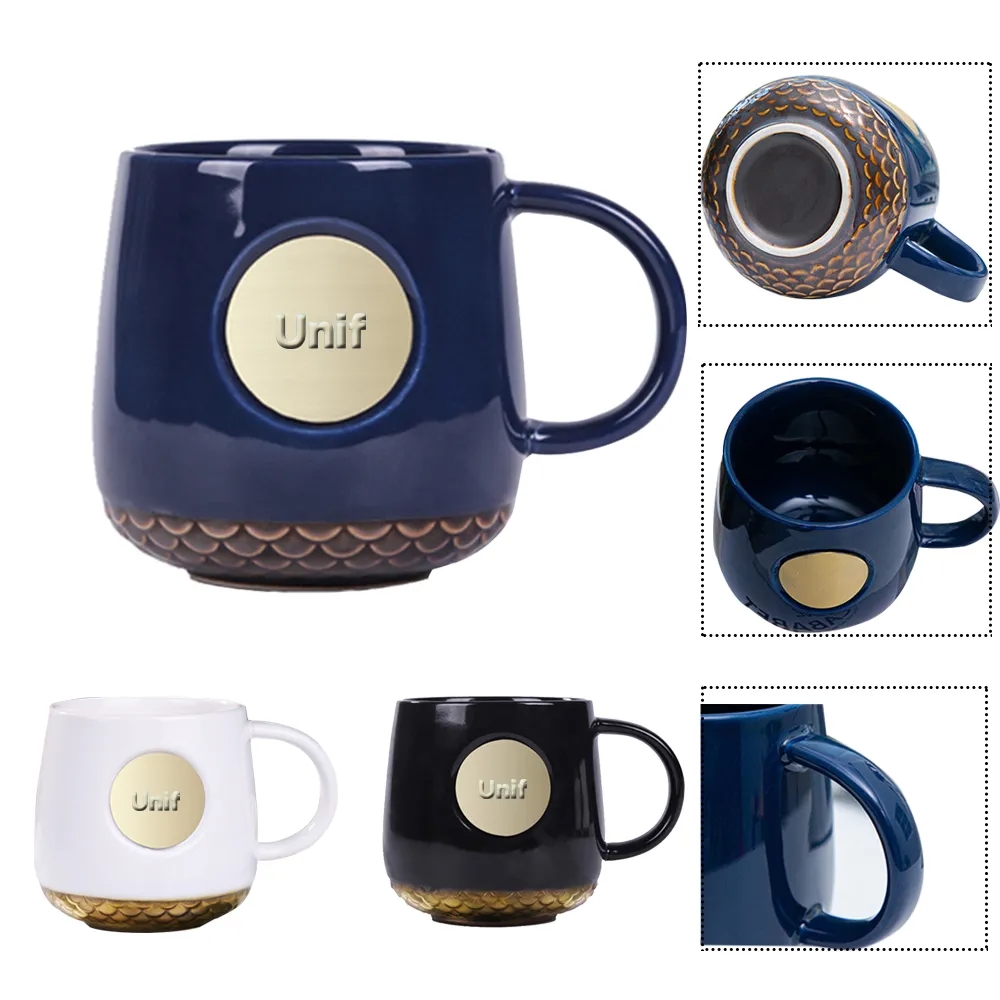 14Oz.Ceramic coffee cups with Circular Metal 1