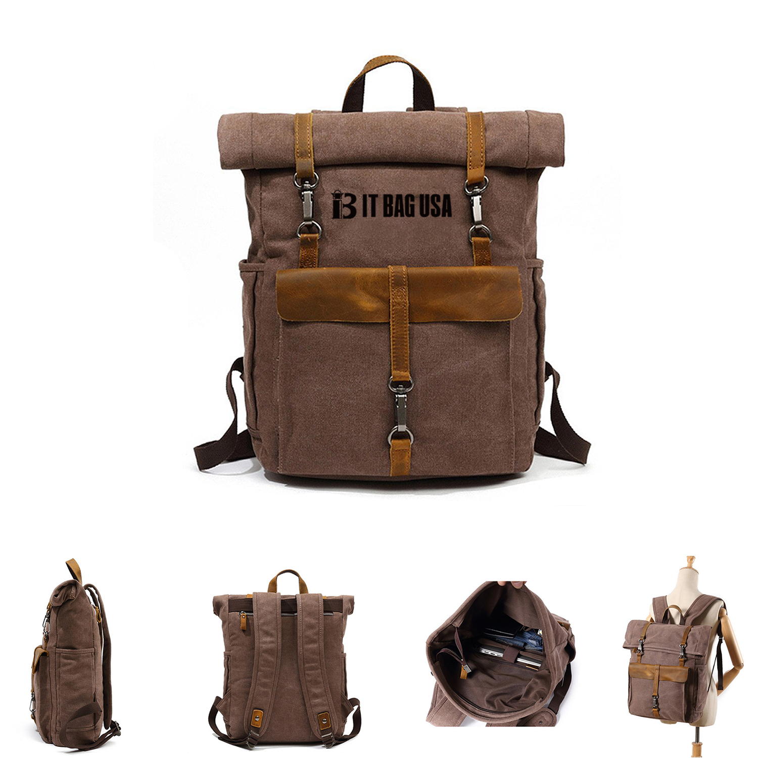 Vintage Travel Canvas Leather Backpack 3