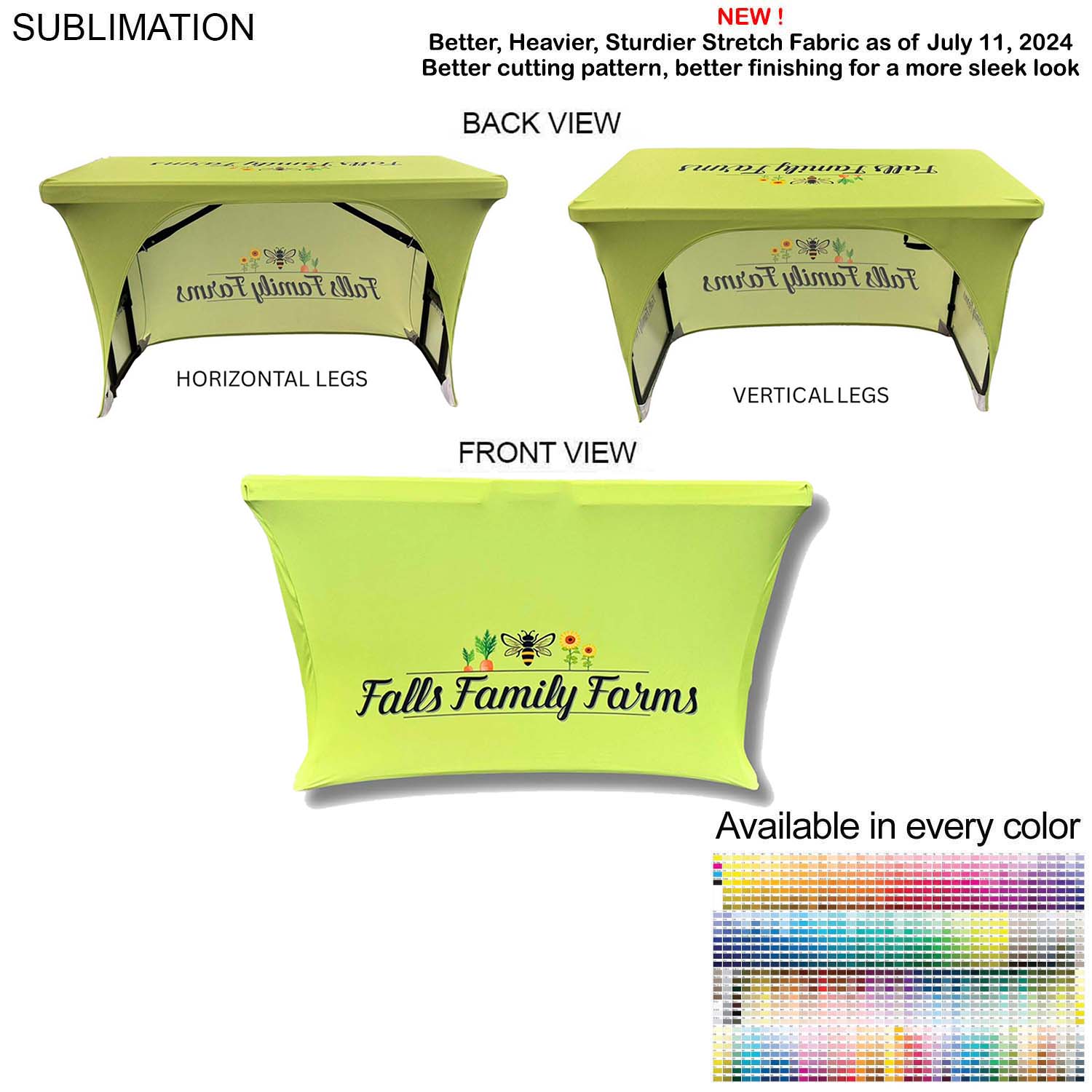 Sublimated Stretch Curved Fit Table Throw for 4ft Demo, Sampling Table, 3 sided, Open Back 4