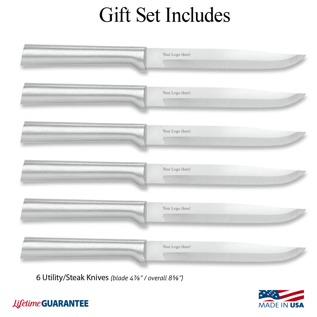 Six Utility/Steak Knives Gift Set w/Silver Handle 4