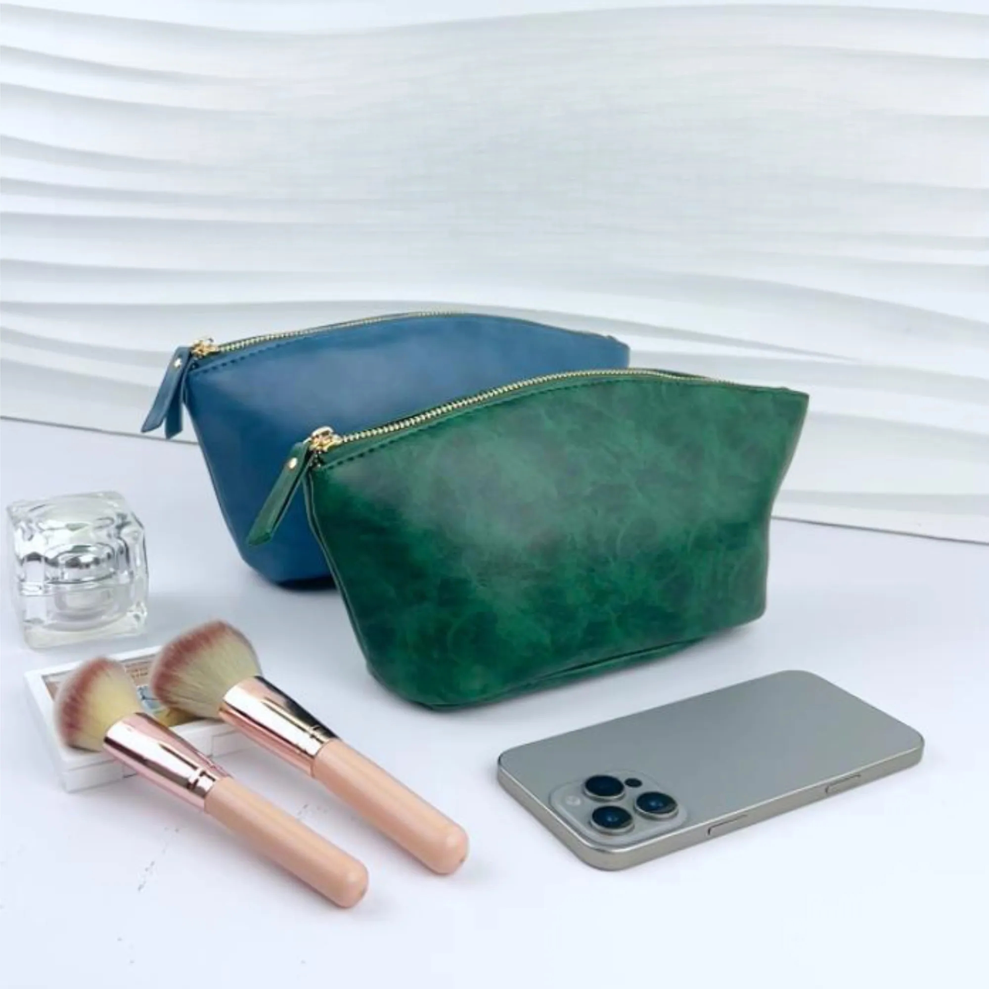 Leather Zipper Cosmetic Pouch Small Makeup Bag For Travel 2