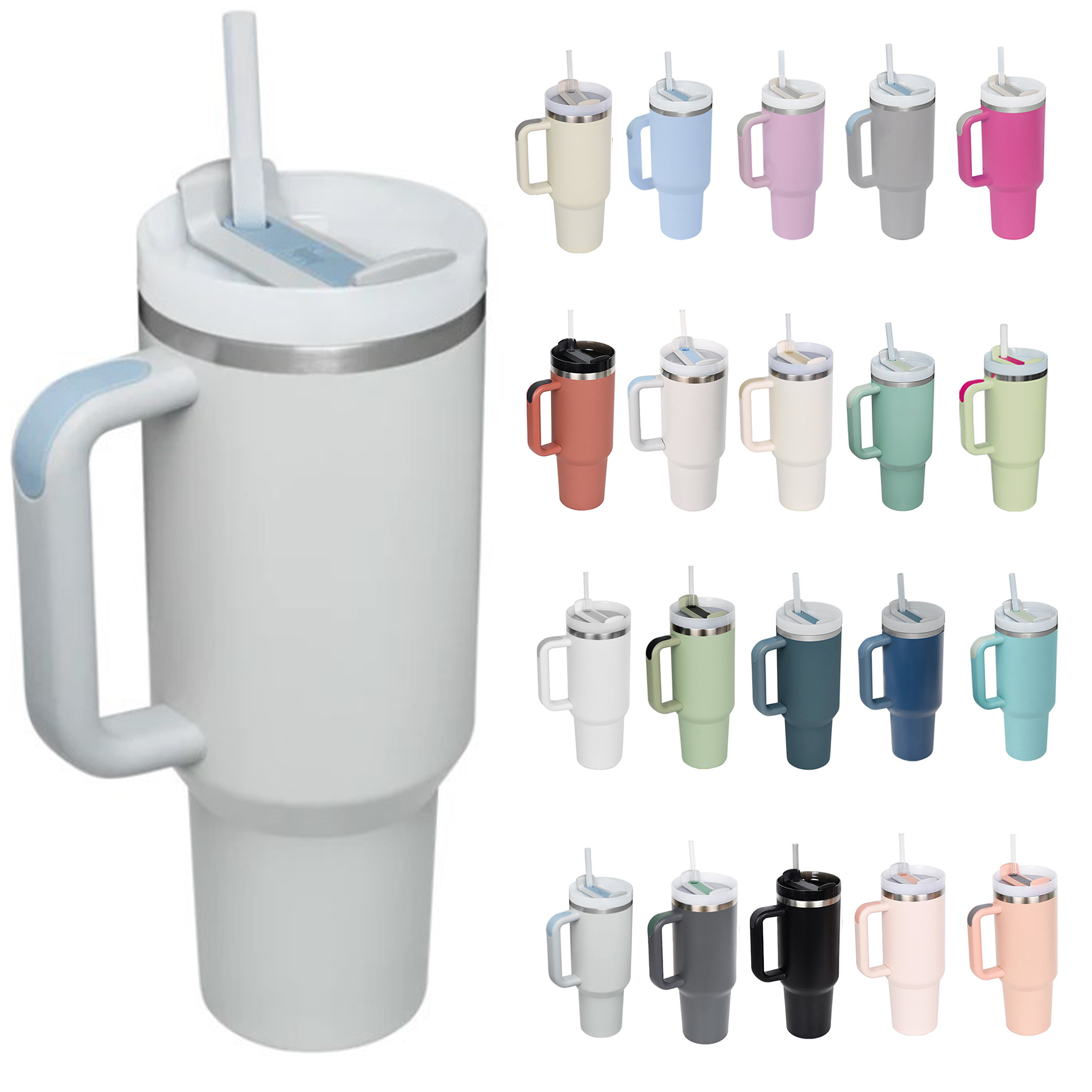 40 oz New Stainless Steel Tumbler with Straw and Handle 1