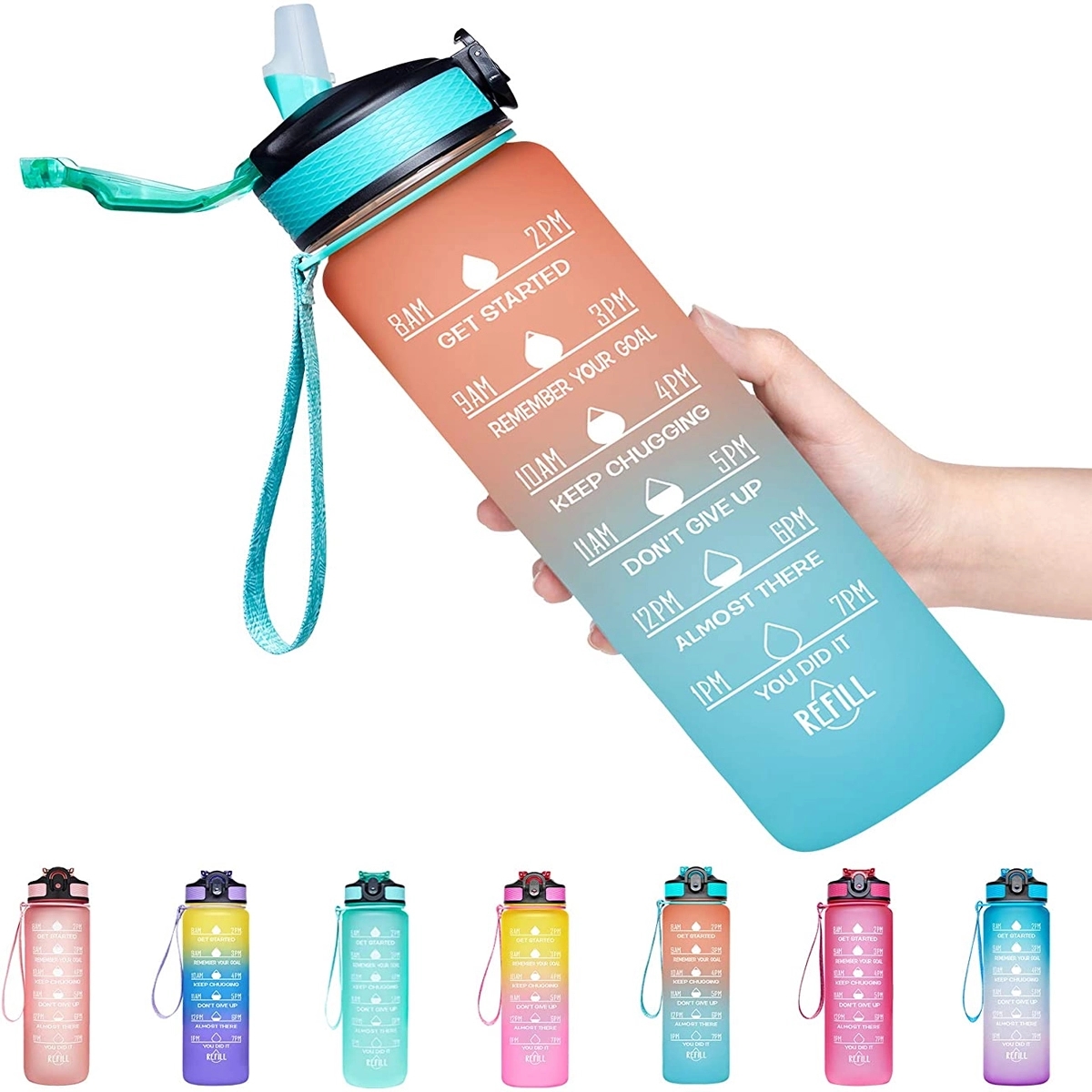 32 OZ Water Bottle with Time Marker & Straw 2