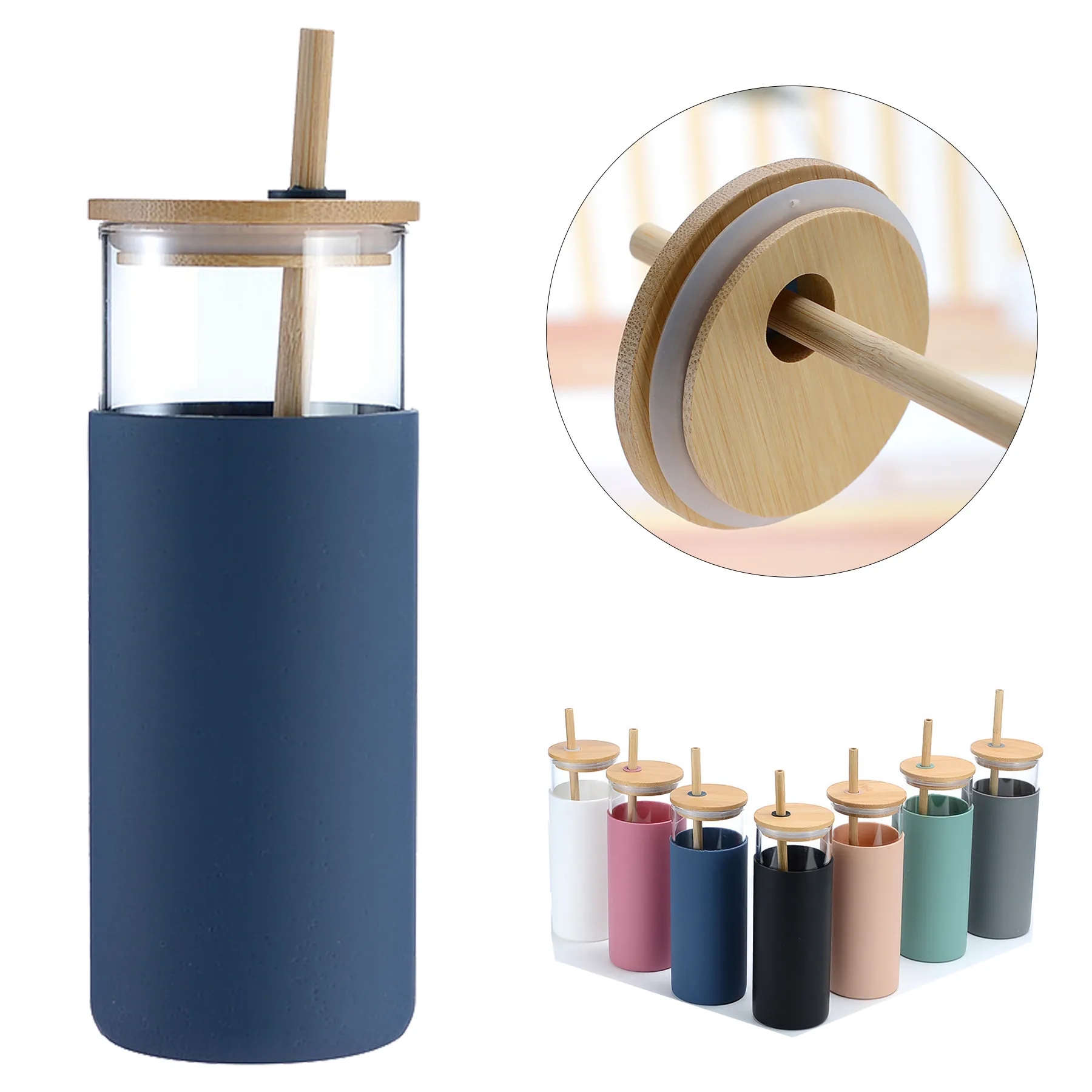 20oz Glass Tumbler Water Bottle Straw Silicone Protect 2