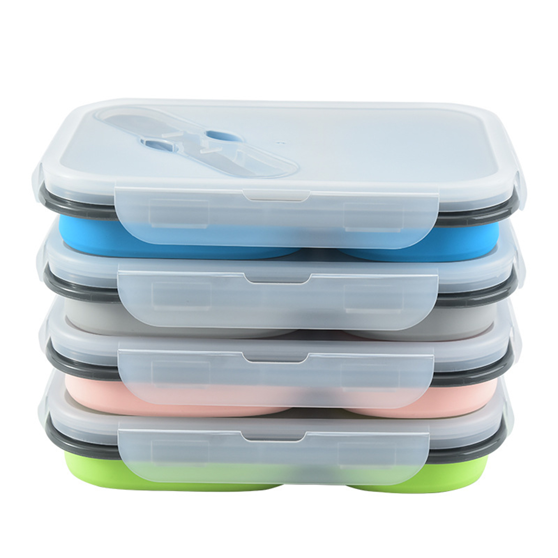 Collapsible Foldable Silicone Lunch Boxes With Fork Spoon 1