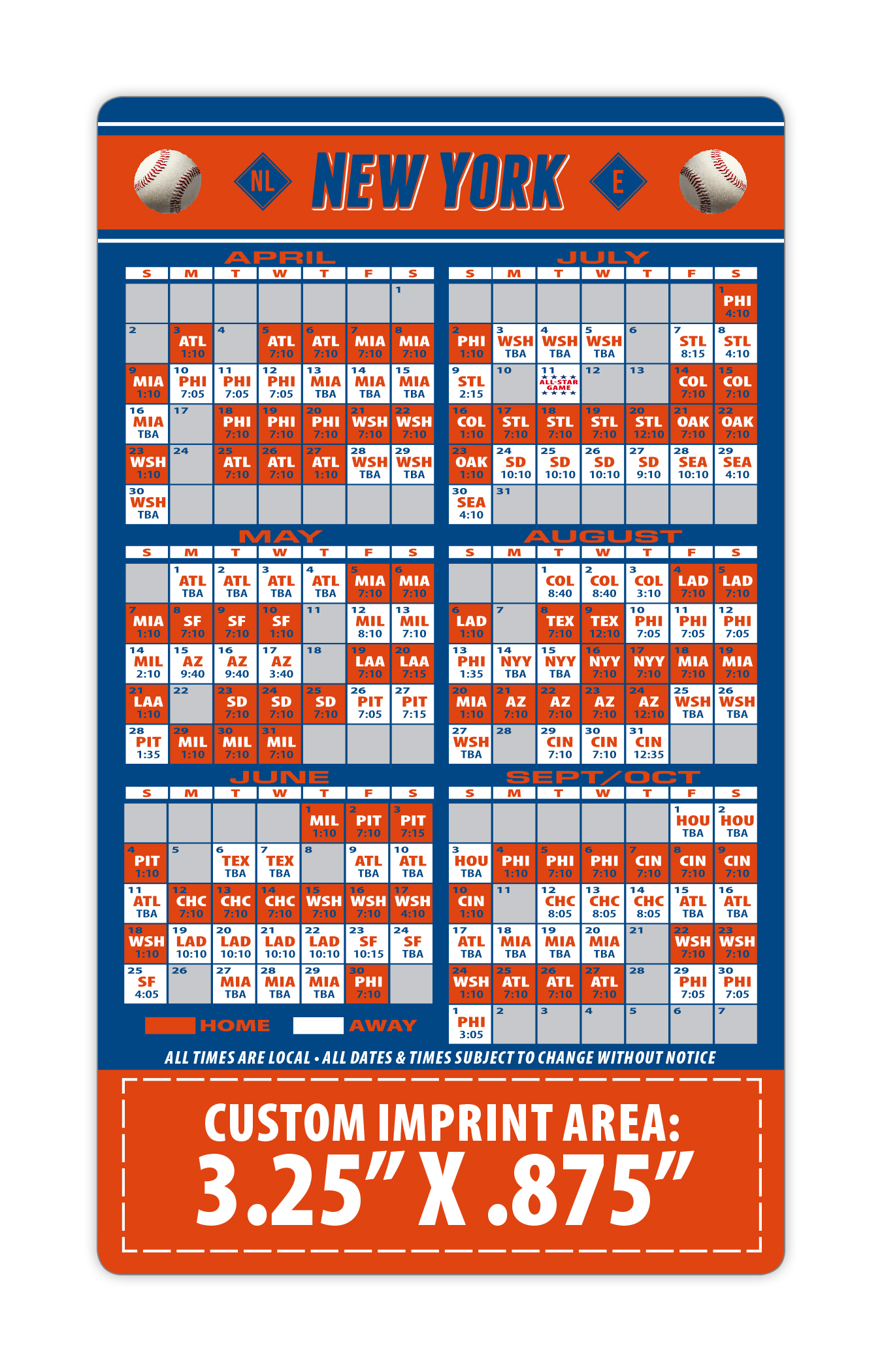Magnet Sport Schedules - 3.5x6 Baseball Round Corners - 25 mil. 3