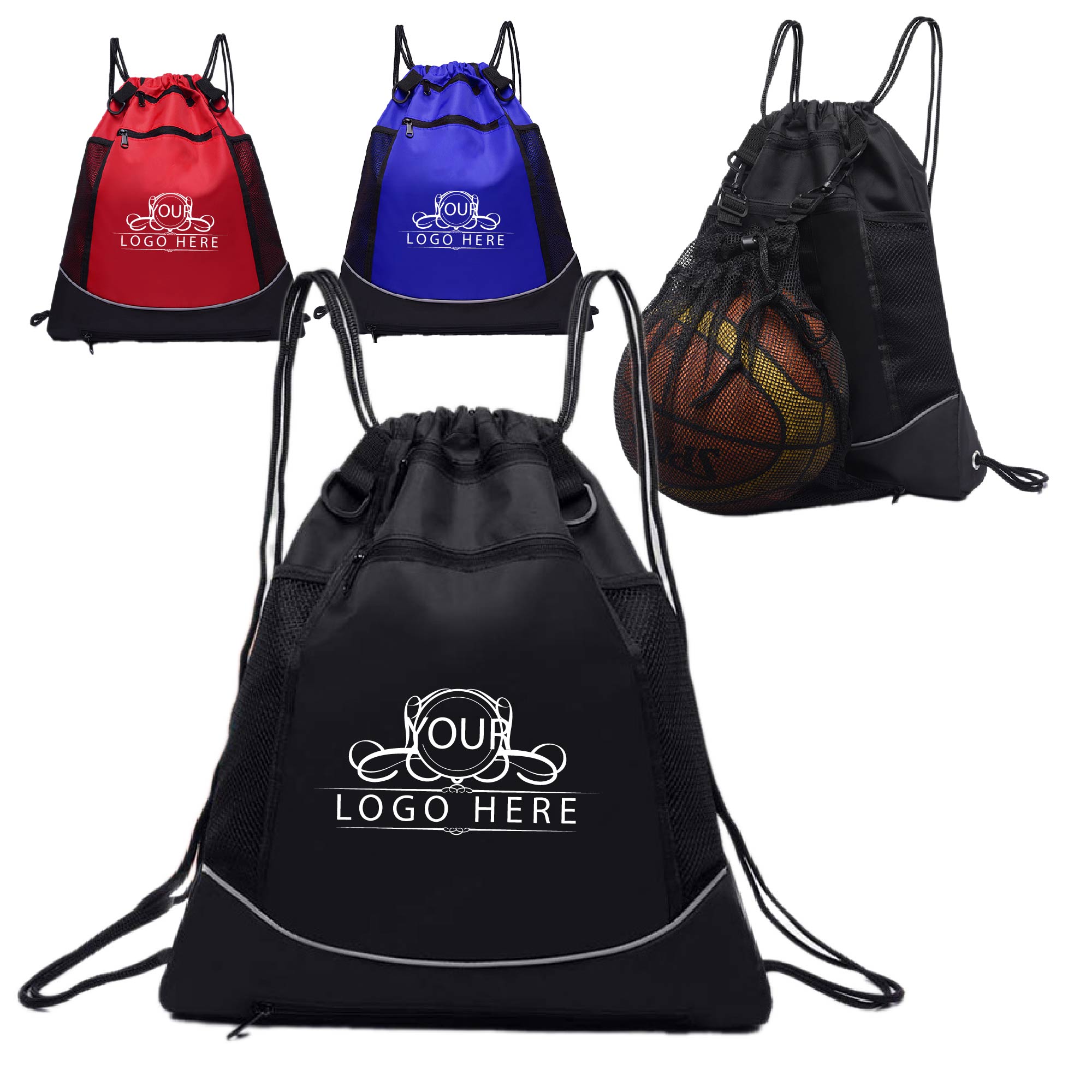 Basketball Net Pocket Drawstring Backpack Bags 2