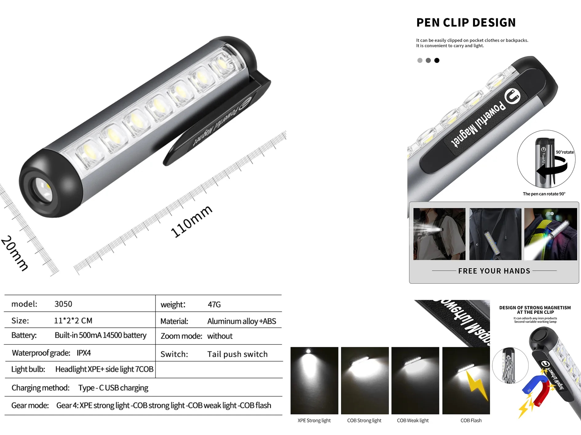 Usb Rechargeable Magnetic Flashlight 2