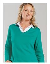 Embroidered LAT Ladies Long Sleeve V-Neck Pullover Shirt 3