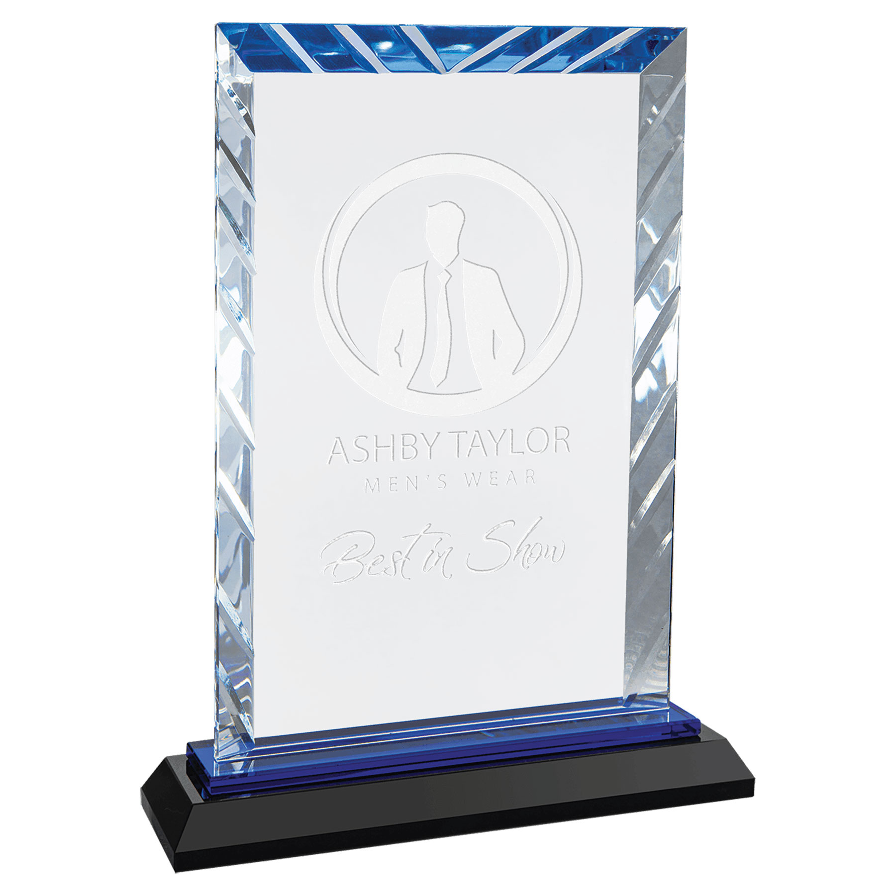 8" Blue Rectangle Accent Glass on Black Base