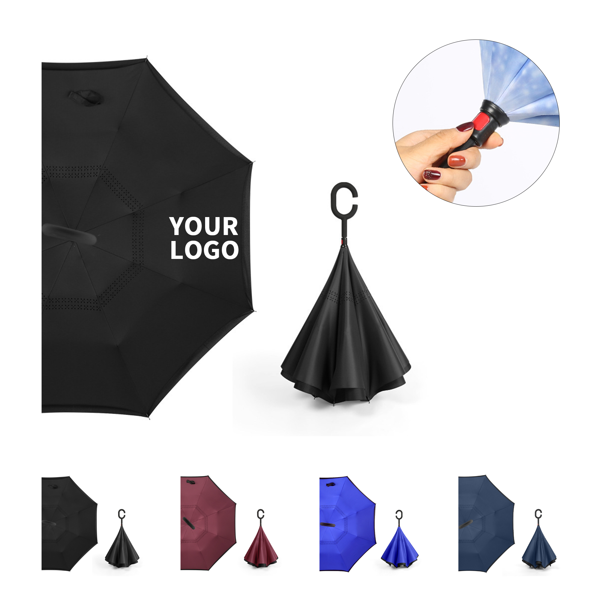Reverse Folding Umbrella With C Shaped Handle 4