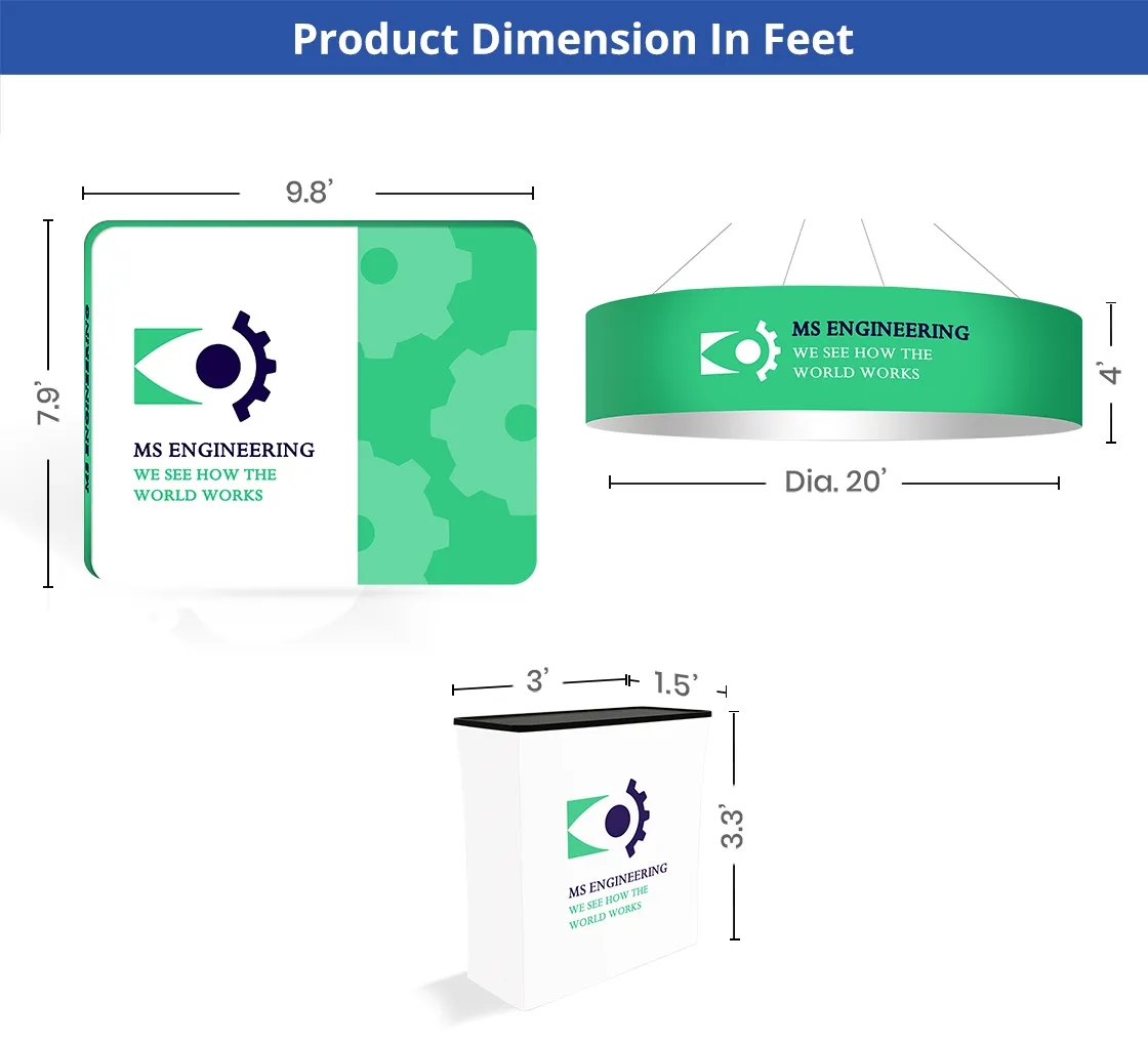 20ft Inline Trade Show Booth – 360° Display with Overhead Banner & Counters 3