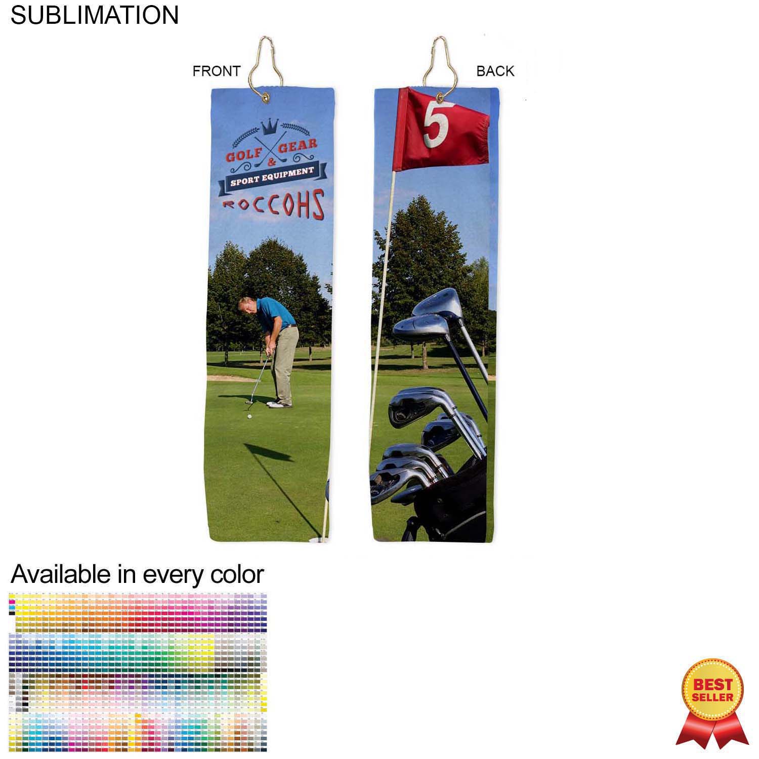 Plush Velour Terry Cotton blend Golf Towel, Finished size 5x18, Trifold Grommet and Hook, Sublimated 7