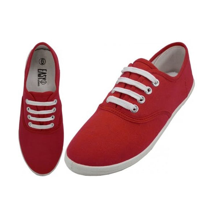 Women's Lace-Up Canvas Shoes - Red Sizes 6-11 2