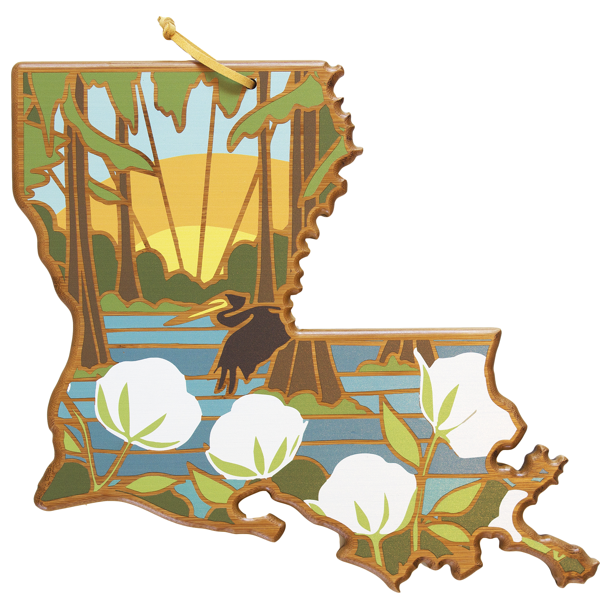 Louisiana State Shaped Serving and Cutting Board with Artwork by Summer Stokes