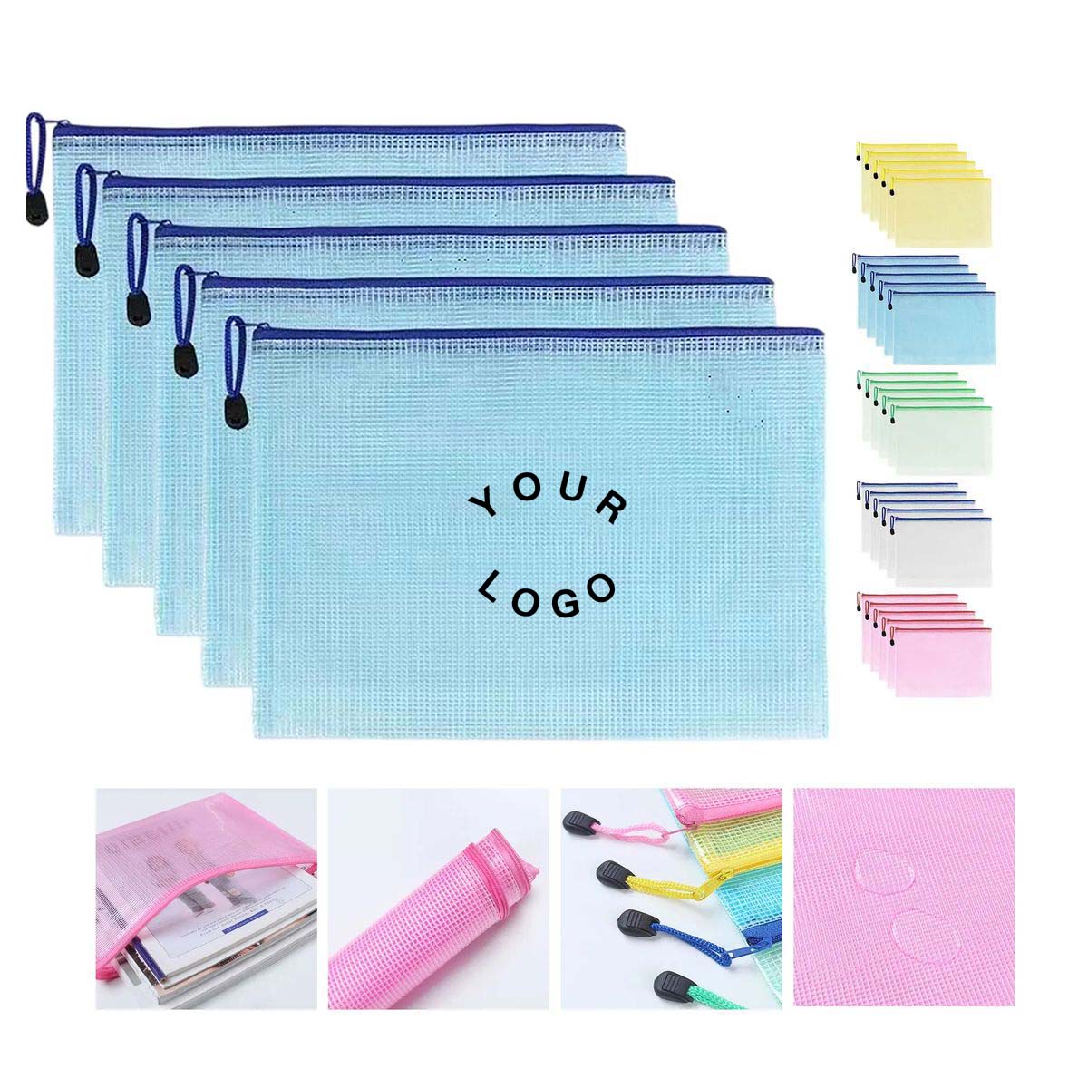 Durable PVC Grid Zipper Pouch A4 Storage 1