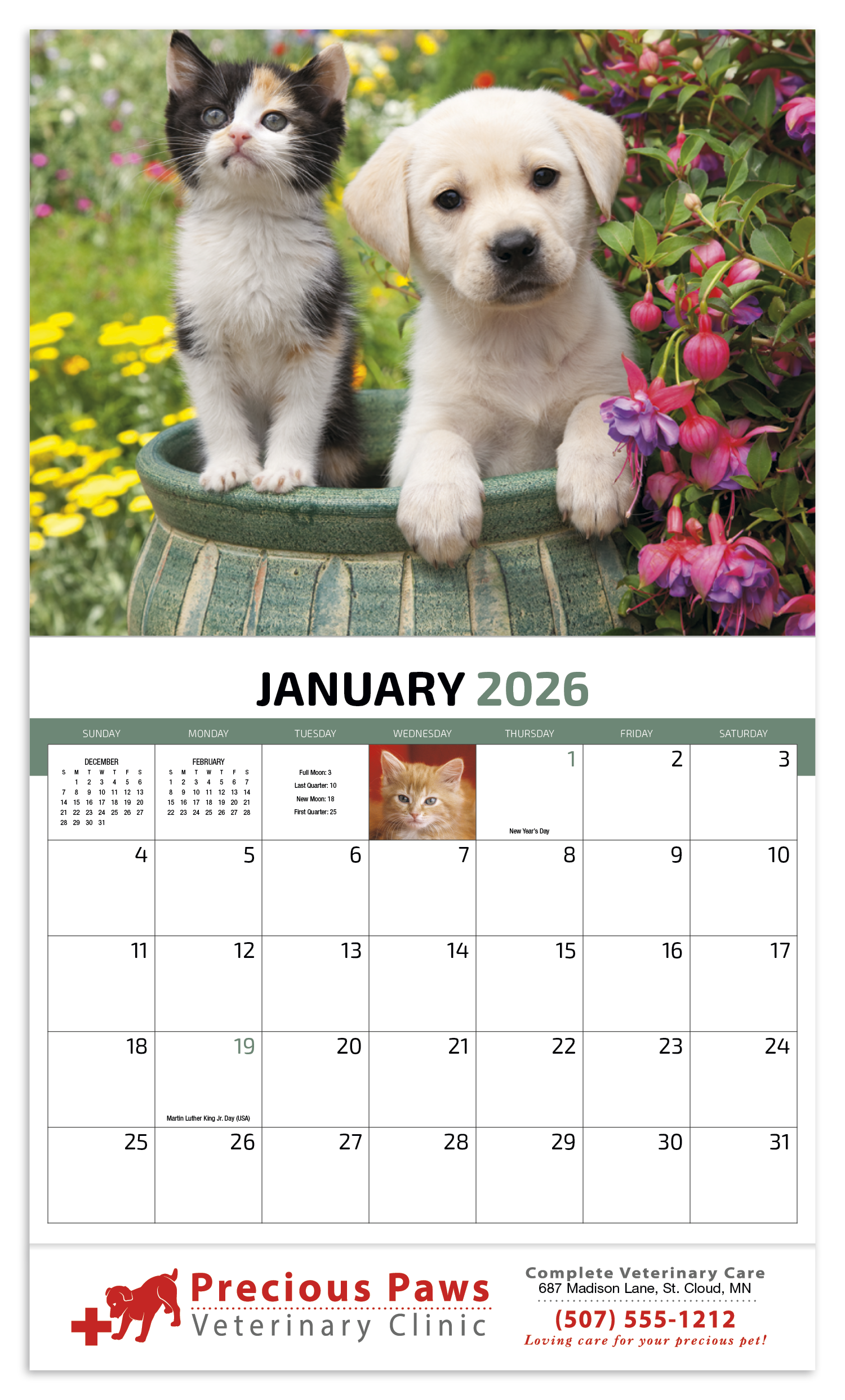 HotLine® Products Four Paws Appointment Calendar - Stapled 12