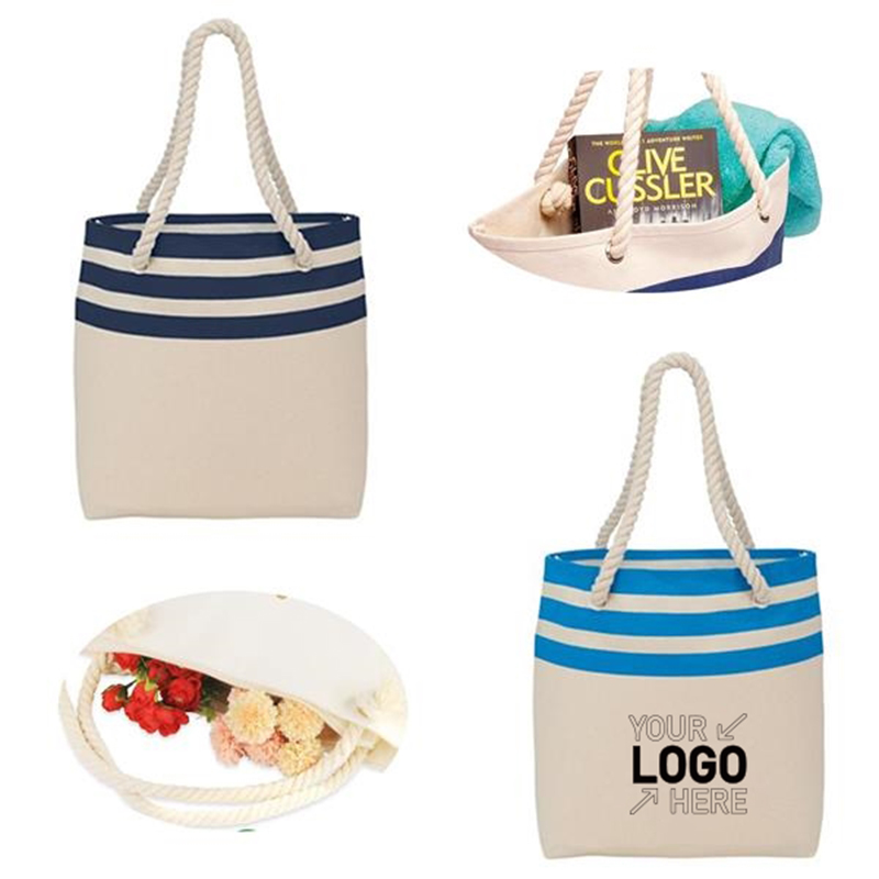Stripe Canvas Cotton Rope Tote Bag