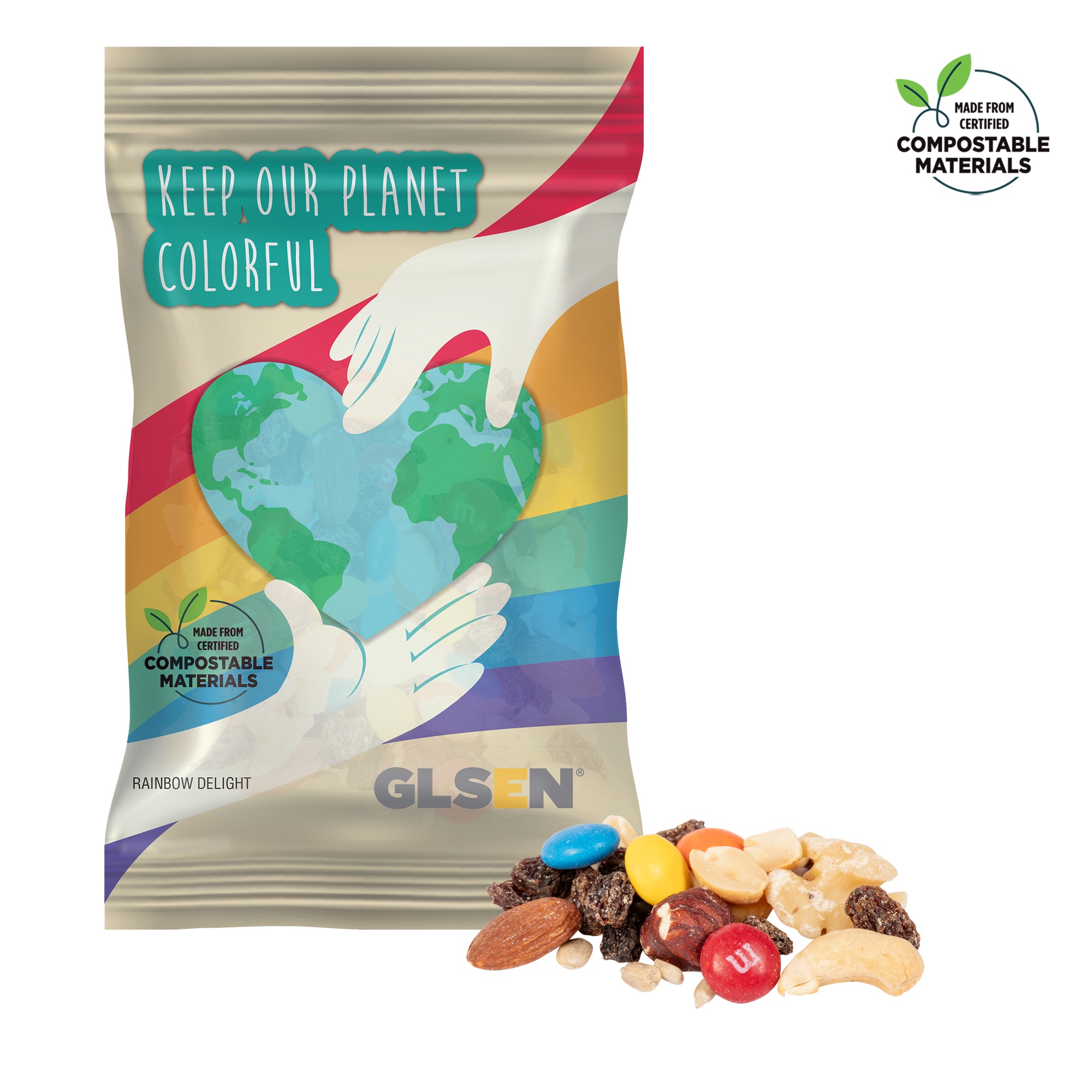 4oz. ECO-Digibag, Compostable & Full Color, Rainbow Trail Mix 1