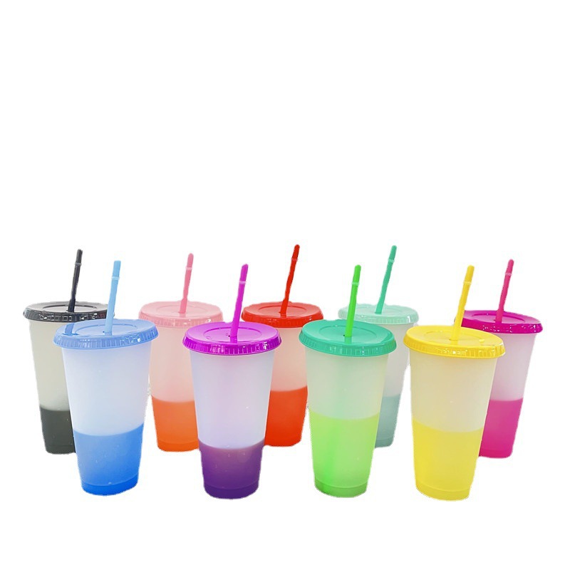 24 Oz. PP Plastic Color Changing Cup Set with Straws 3