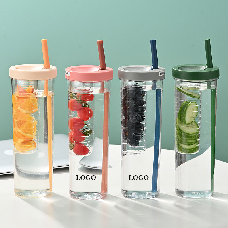 24oz Colorful Fruit Infuser Water Bottle w/Straw 3