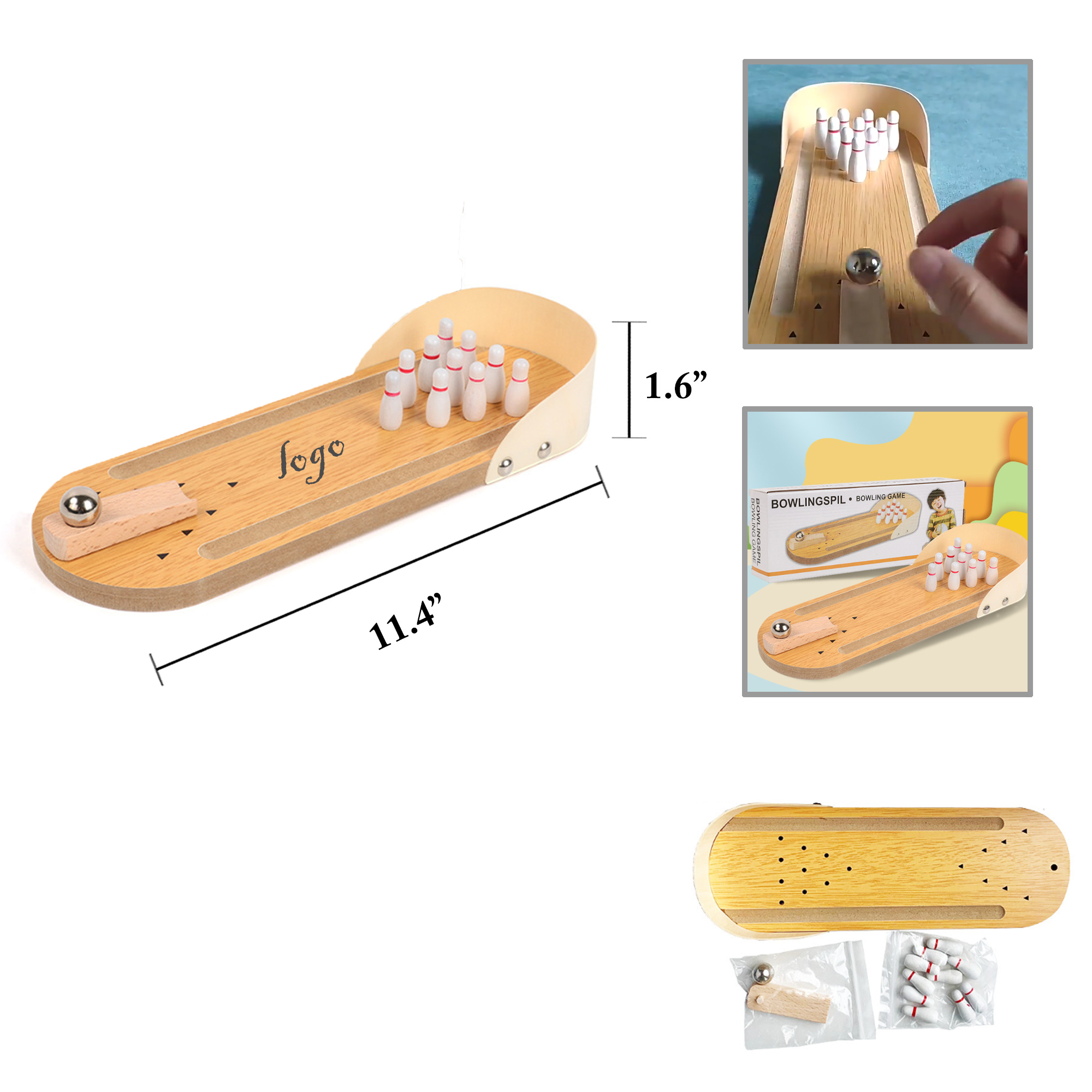 MOQ25 Wooden Mini Bowling Game for Kids Interactive Play 2