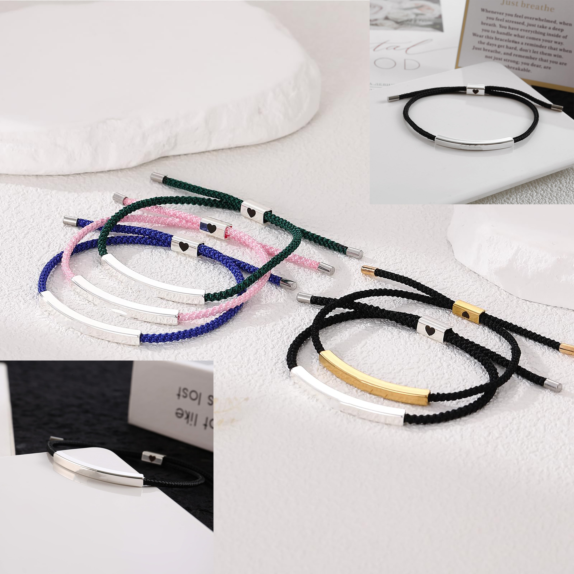 Adjustable Woven Cord Stainless Steel Bracelet 3