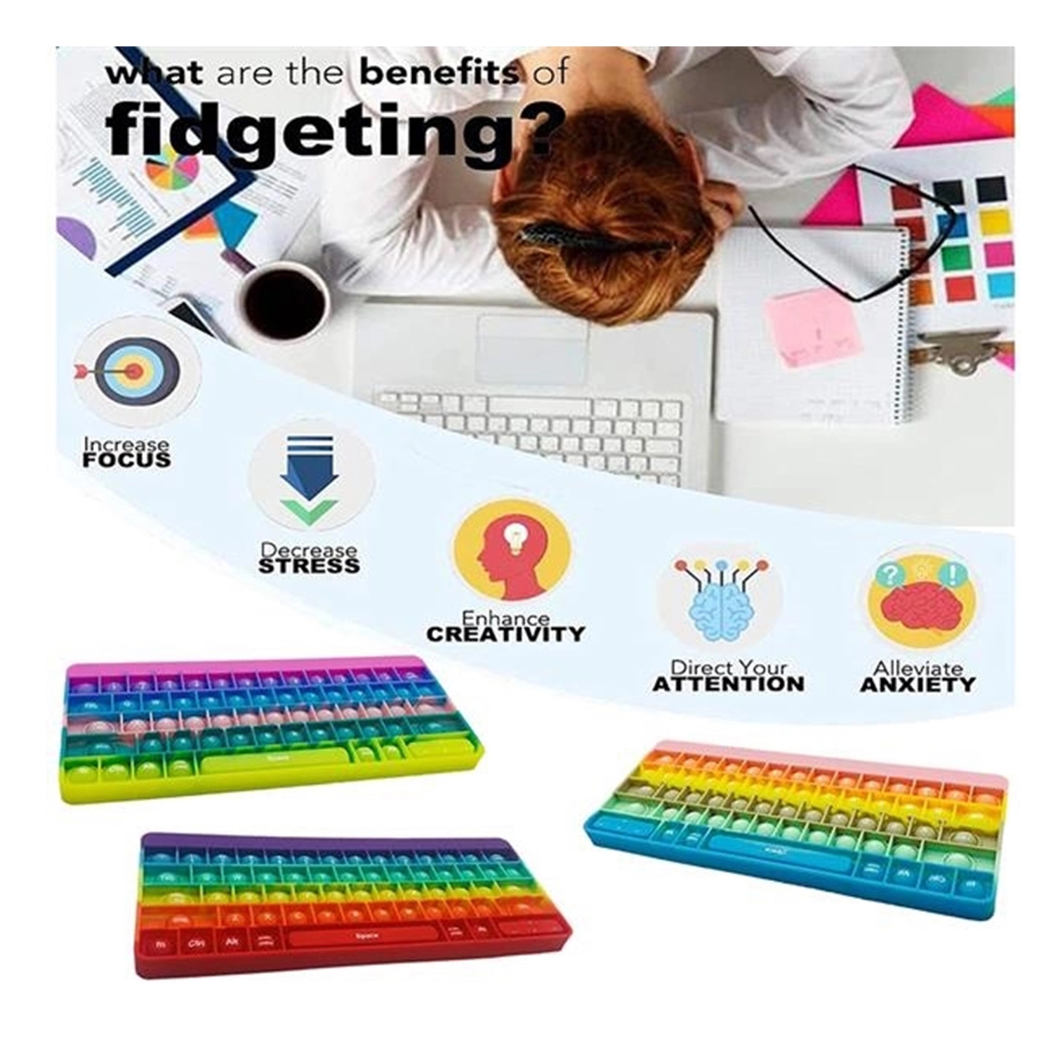 Keyboard Push Pop Fidget Toy - W/ Letters 2