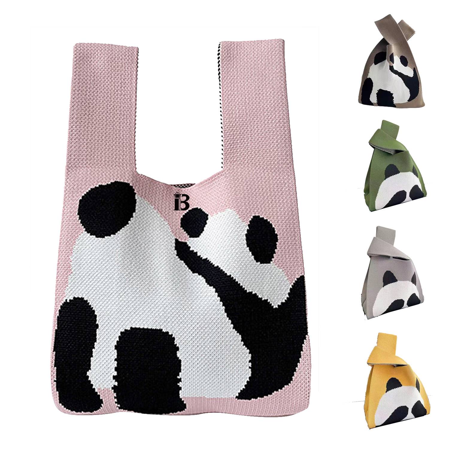 Polyester woven panda shopping bag handbag, custom tote bag with logo imprint 2