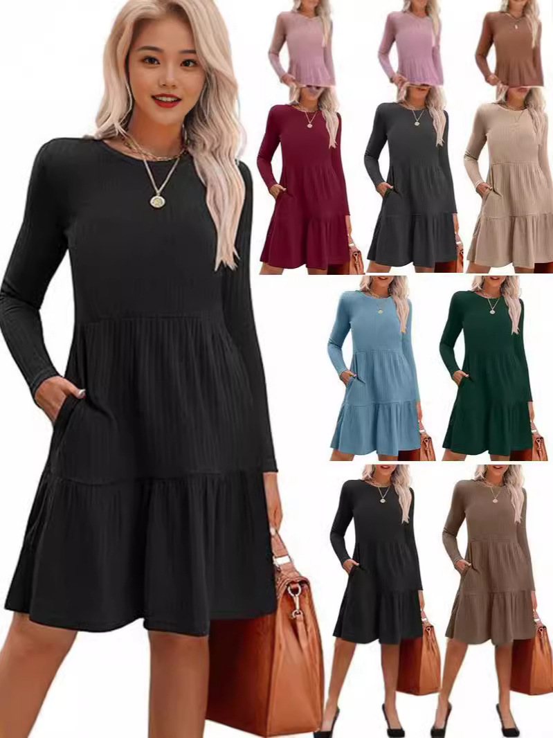 Women Long Sleeve Fall Dresses with Pockets 3